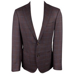 LUCIANO BARBERA Size 40 Brown & Navy Window Pane Wool Custom Sport Coat