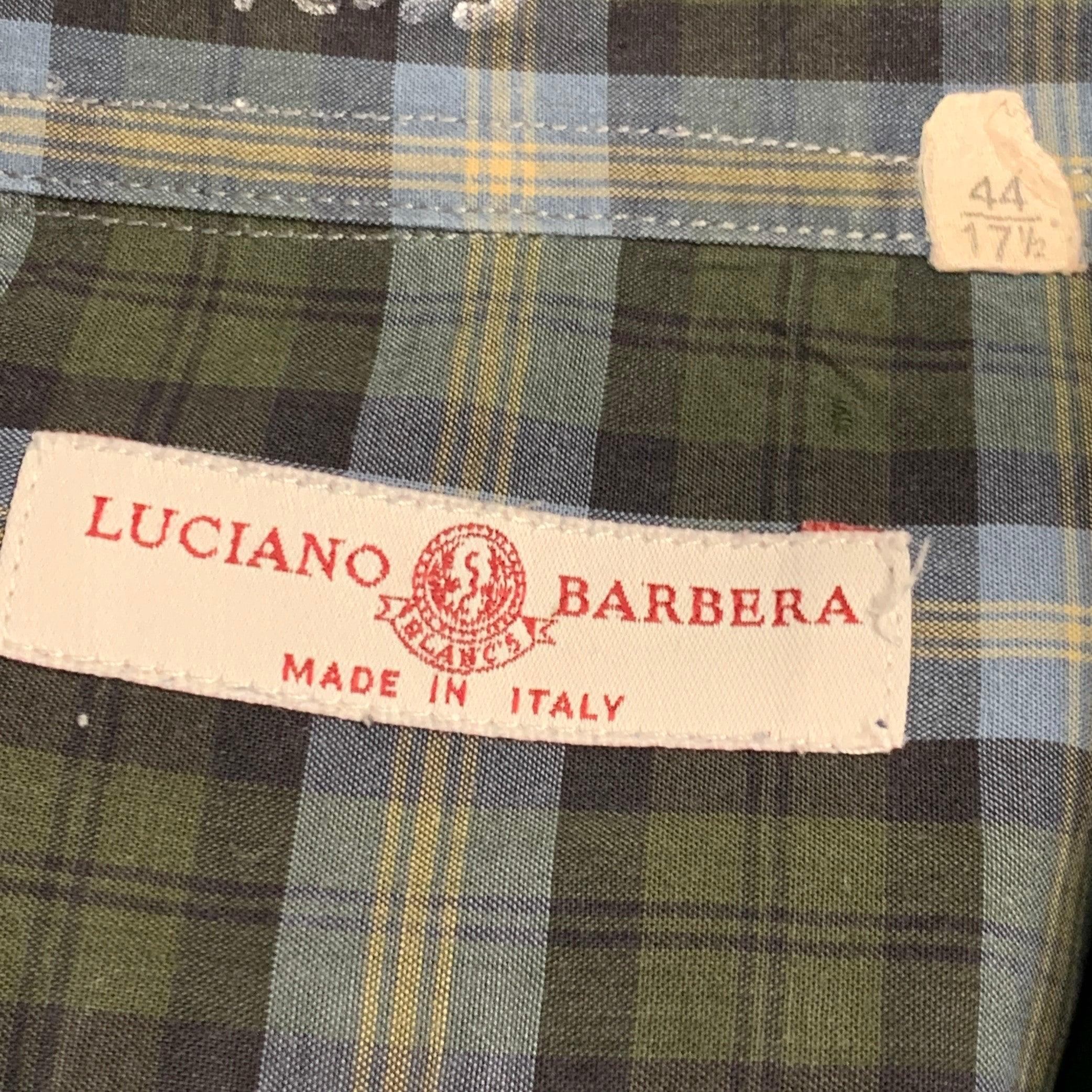 LUCIANO BARBERA Taglia 44 Camicia a maniche lunghe in cotone a quadri blu oliva con un solo taschino in vendita 1