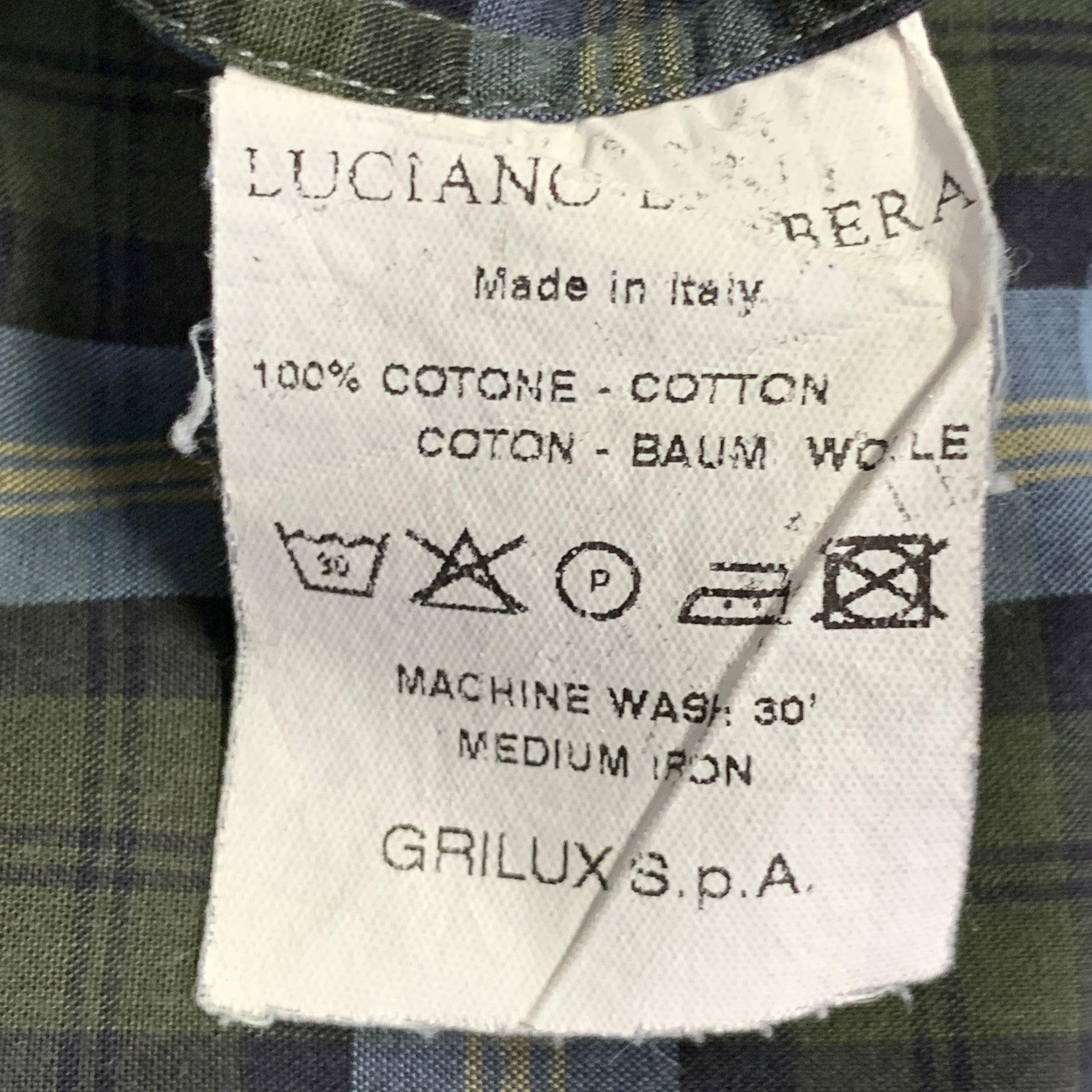 LUCIANO BARBERA Taglia 44 Camicia a maniche lunghe in cotone a quadri blu oliva con un solo taschino in vendita 2