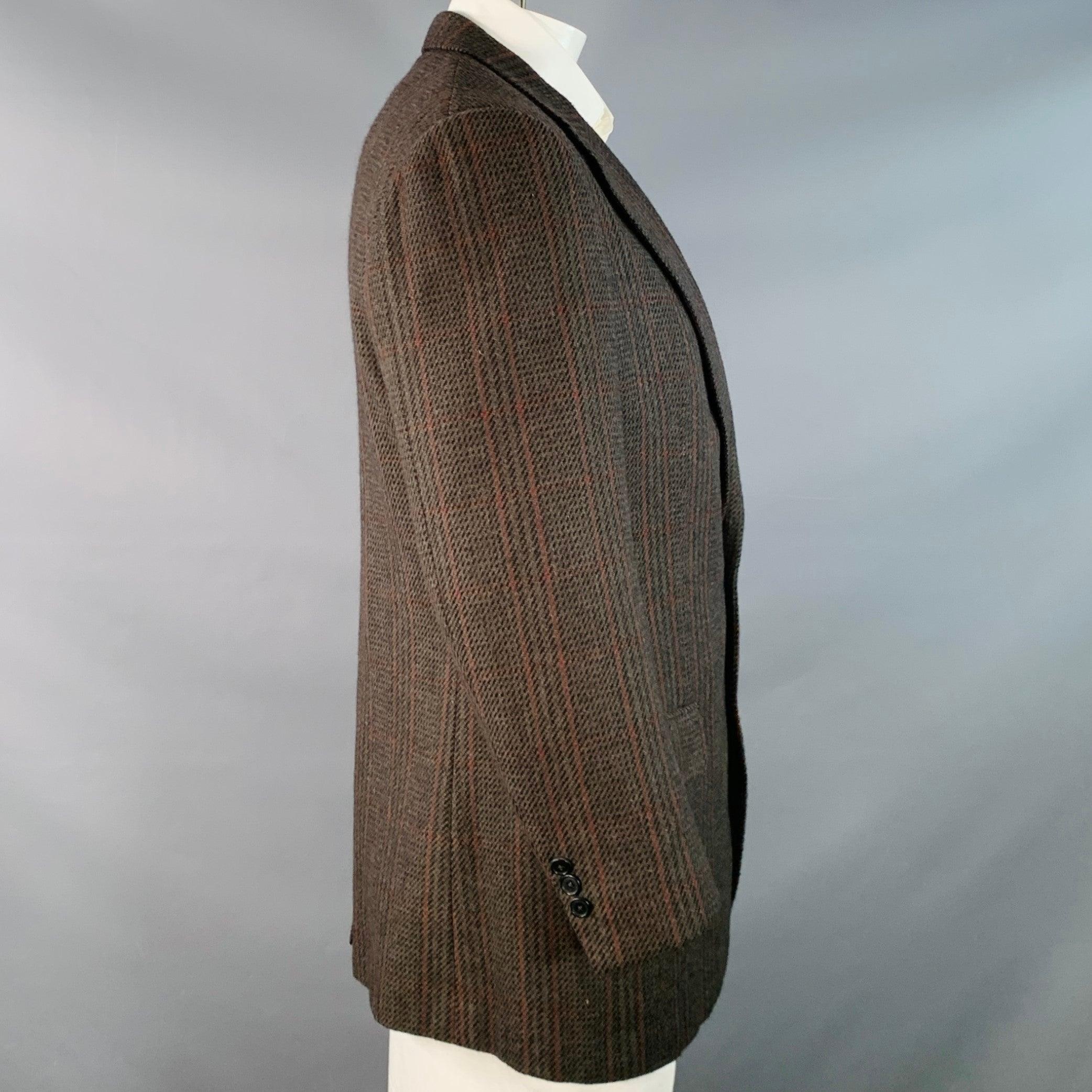 LUCIANO BARBERA Talla 44 Regular Marrón Rojo A cuadros Lana Cachemira Abrigo sport Negro en venta