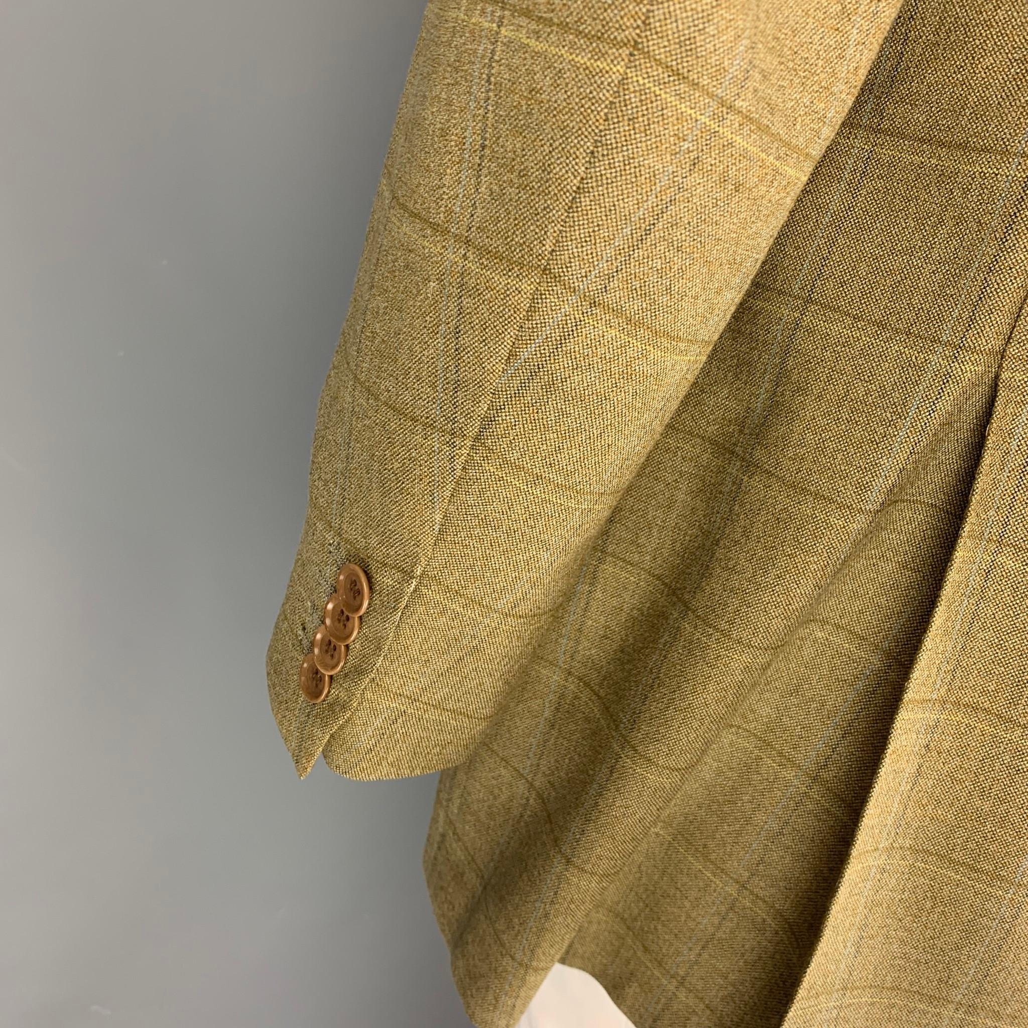 LUCIANO BARBERA Size 44 Yellow Olive Window Pane Wool Sport Coat In Good Condition In San Francisco, CA