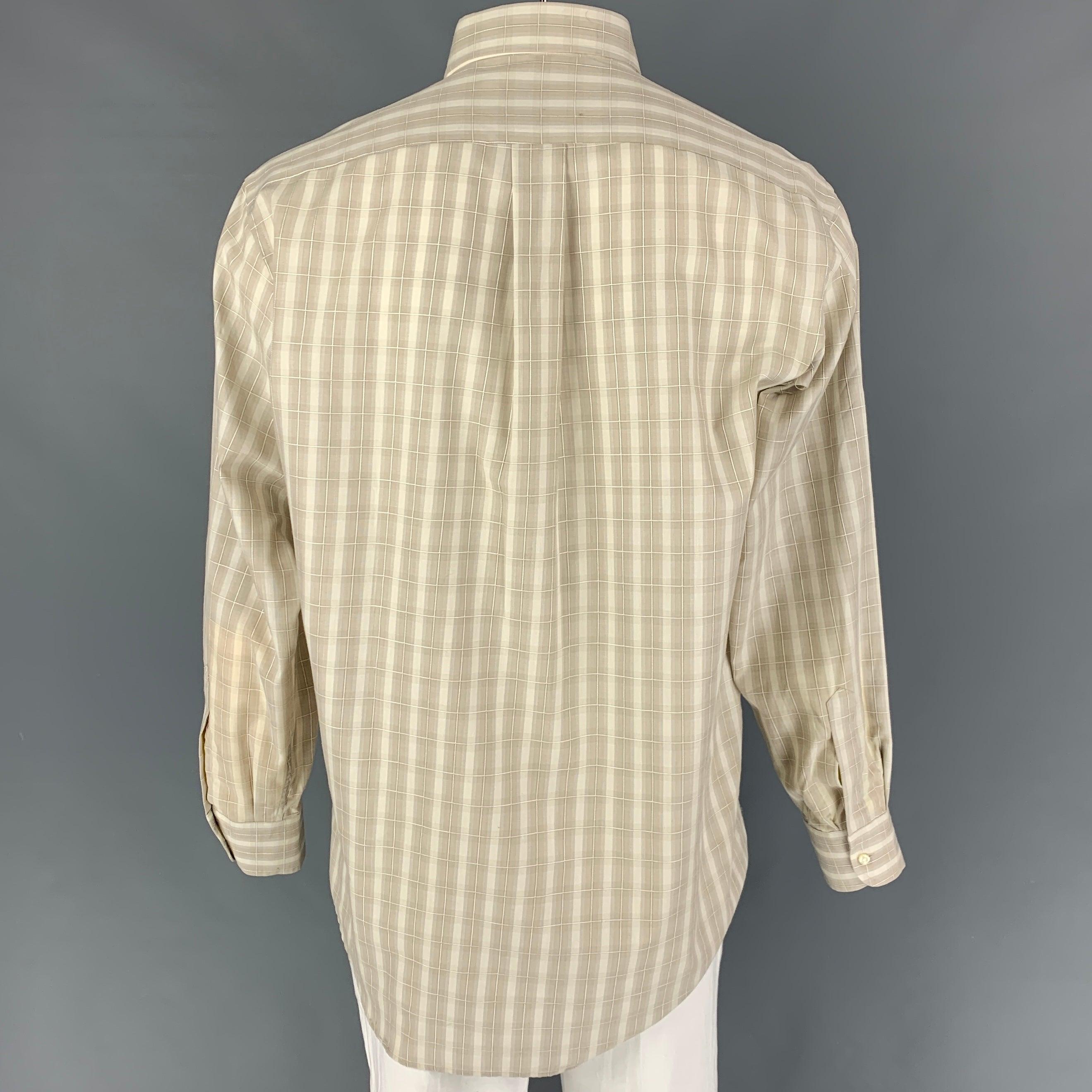 LUCIANO BARBERA Size L Beige Window Pane Cotton Button Down Long Sleeve Shirt In Good Condition For Sale In San Francisco, CA