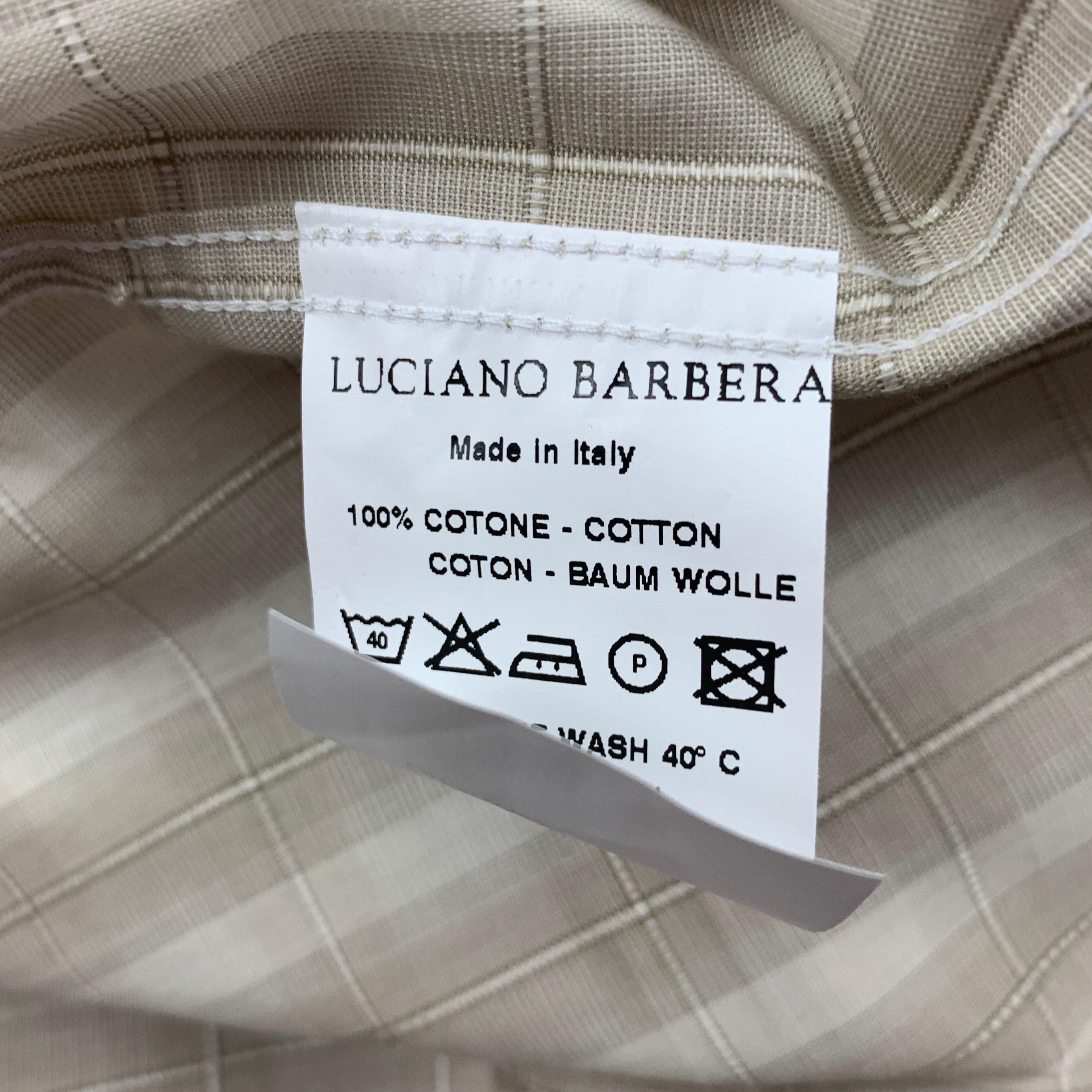 Men's LUCIANO BARBERA Size L Beige Window Pane Cotton Button Down Long Sleeve Shirt For Sale