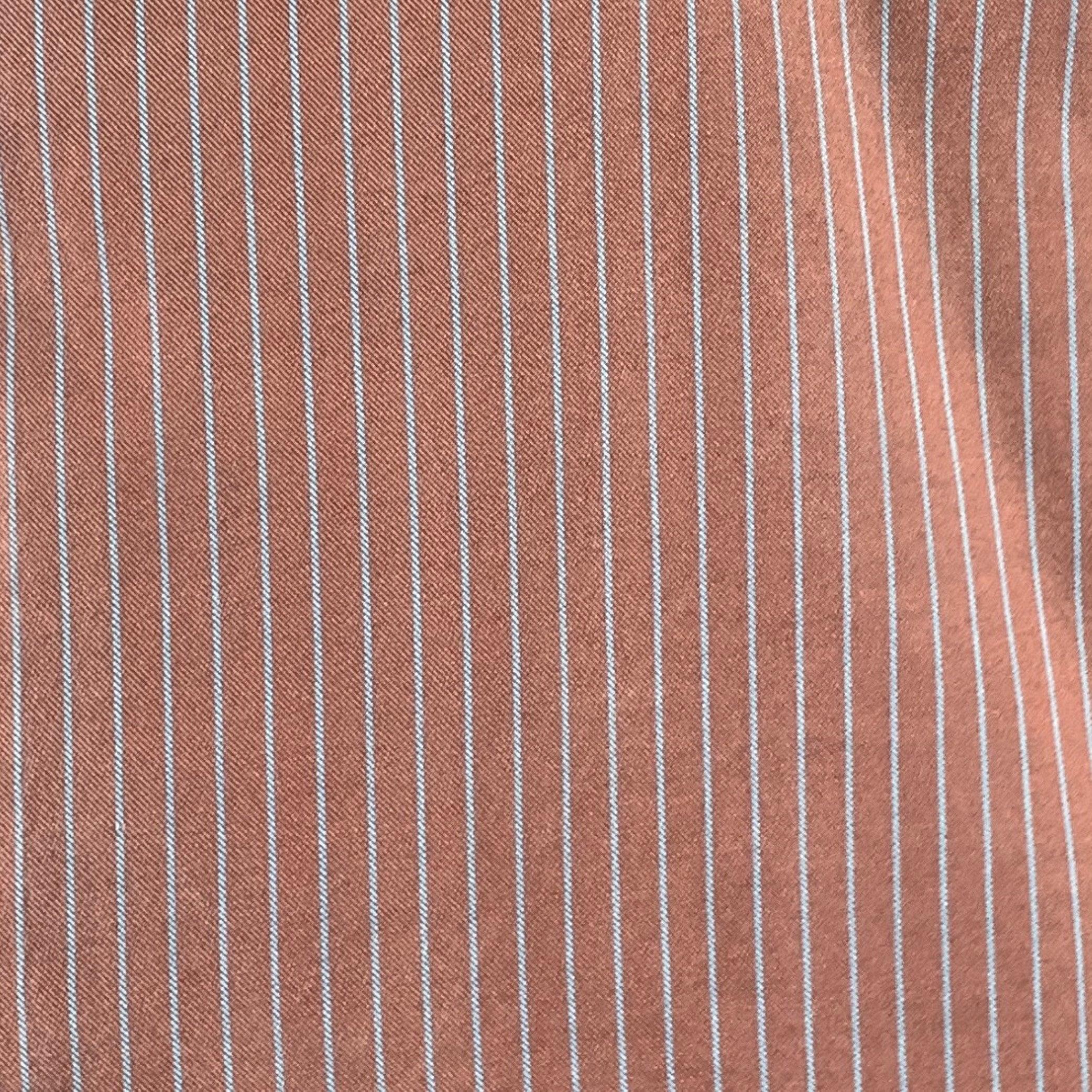 LUCIANO BARBERA long sleeve shirt
in a burgundy and blue cotton silk woven blend fabric featuring a stripe pattern, curved cutaway collar, and button closure. Made in Italy.Excellent Pre-Owned Condition. 

Marked:   size not marked. 

Measurements: