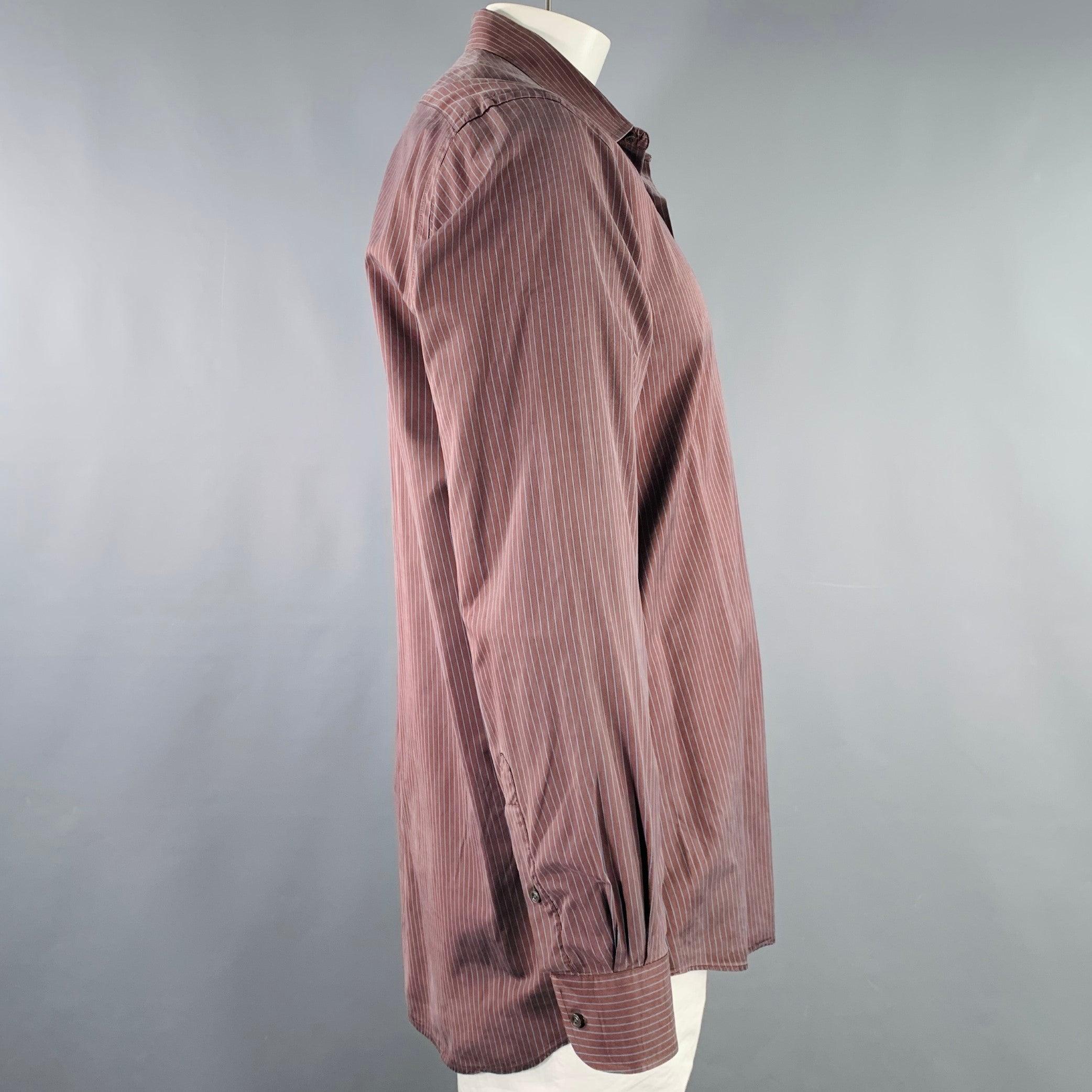 Red LUCIANO BARBERA Size L Burgundy Blue Stripe Cotton Silk Long Sleeve Shirt For Sale