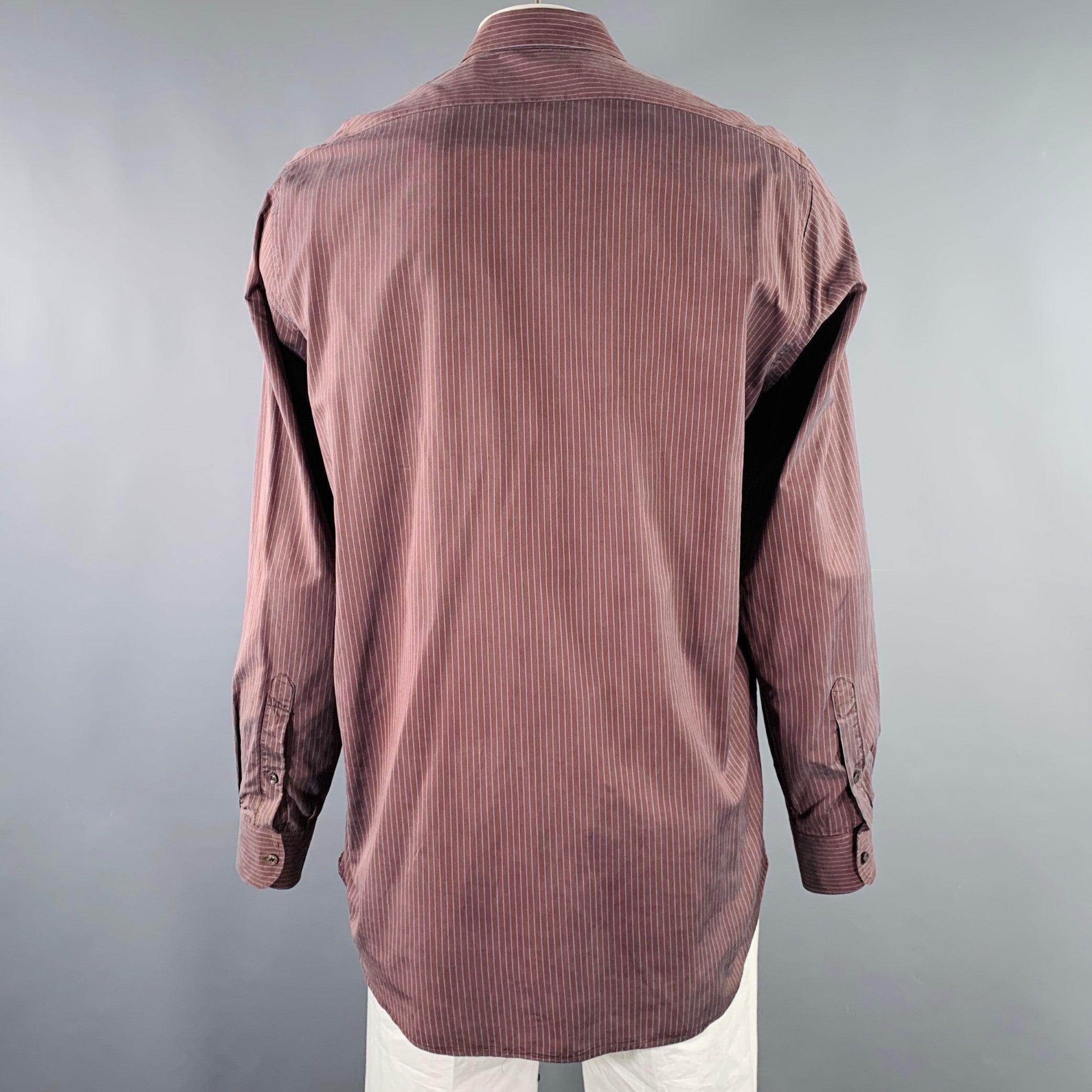 LUCIANO BARBERA Size L Burgundy Blue Stripe Cotton Silk Long Sleeve Shirt In Excellent Condition For Sale In San Francisco, CA