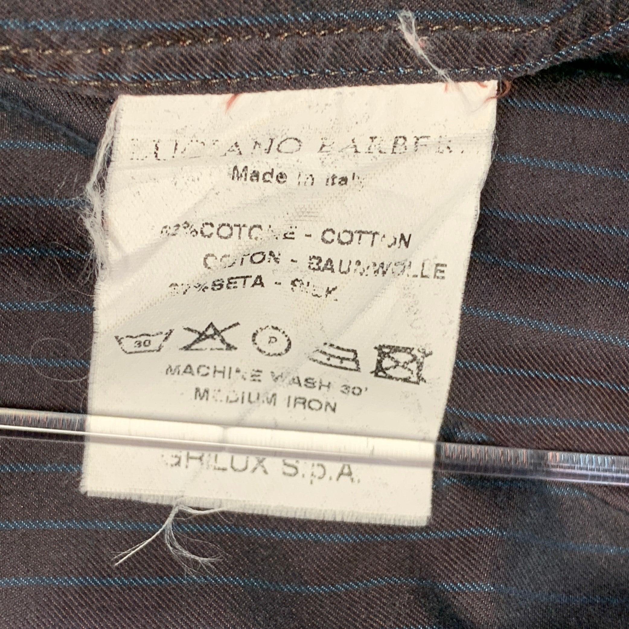 LUCIANO BARBERA Size L Burgundy Blue Stripe Cotton Silk Long Sleeve Shirt For Sale 1