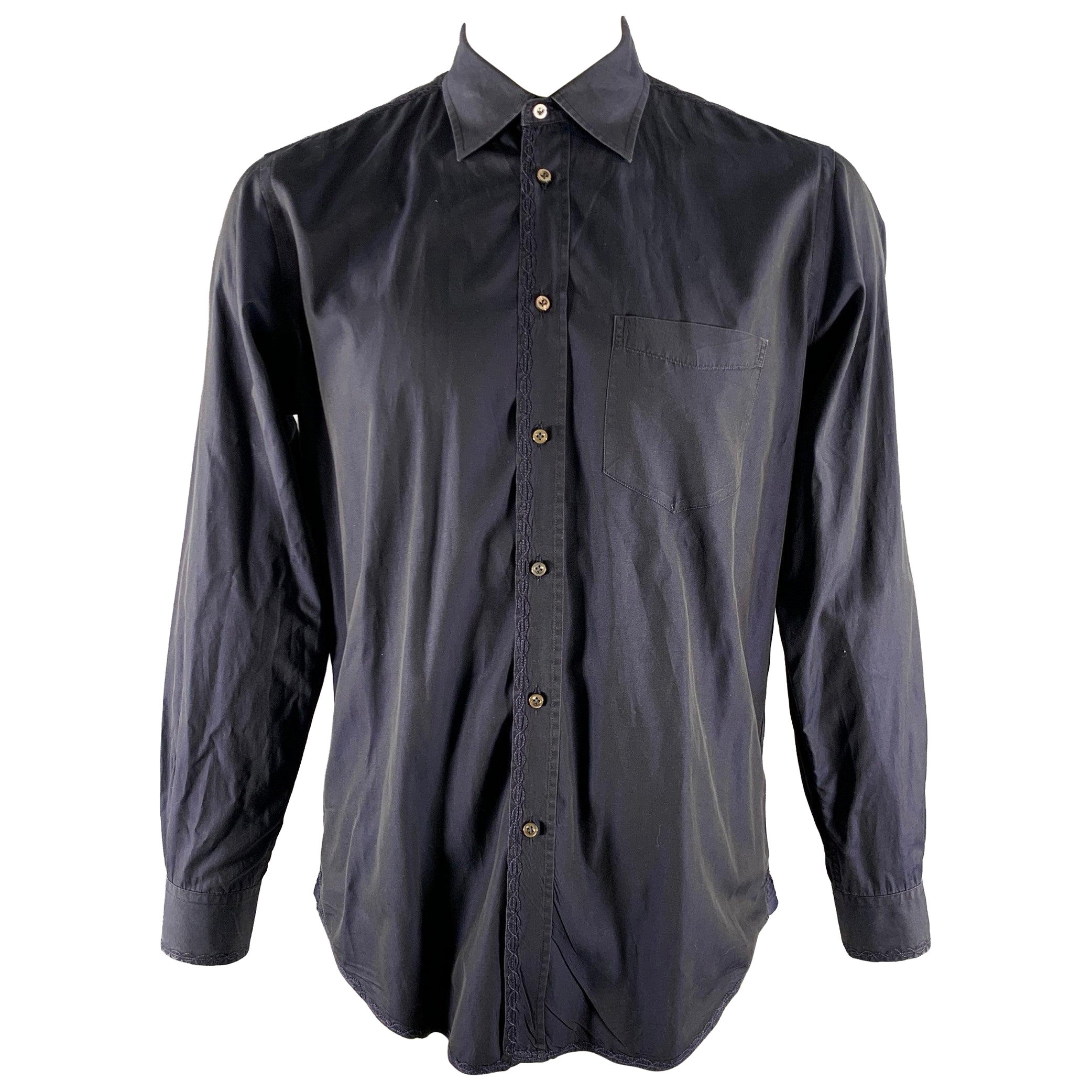 Pre-owned Luciano Barbera Size L Navy Embroidery Long Sleeve Shirt In Blue
