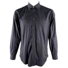 LUCIANO BARBERA Size L Navy Embroidery Long Sleeve Shirt