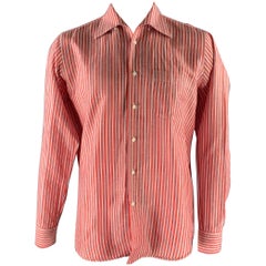 LUCIANO BARBERA Size L Red White Blue Stripe Linen Blend Long Sleeve Shirt