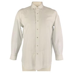 LUCIANO BARBERA Size L White Contrast Stitch Linen Cotton Long Sleeve Shirt