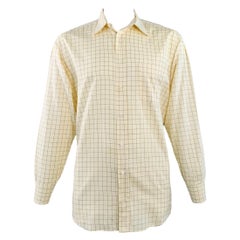 LUCIANO BARBERA Size L Yellow Brown Window Pane Cotton Long Sleeve Shirt