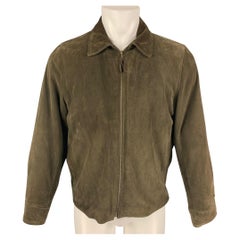 LUCIANO BARBERA Size M Olive Suede Zip Up Jacket