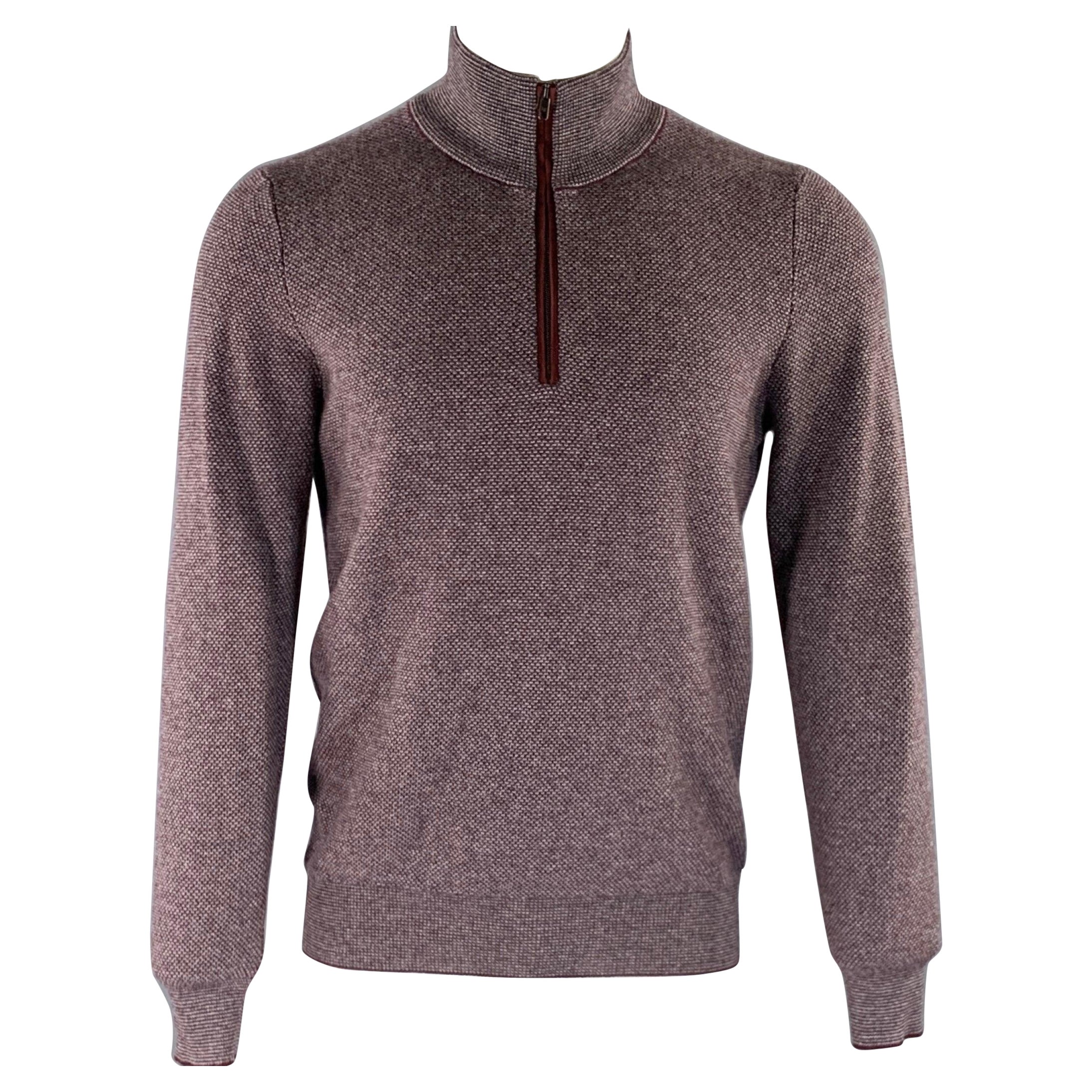 Pre-owned Luciano Barbera Size S Burgundy Grey Heather Cashmere 1/4 Zip Pullover In Red