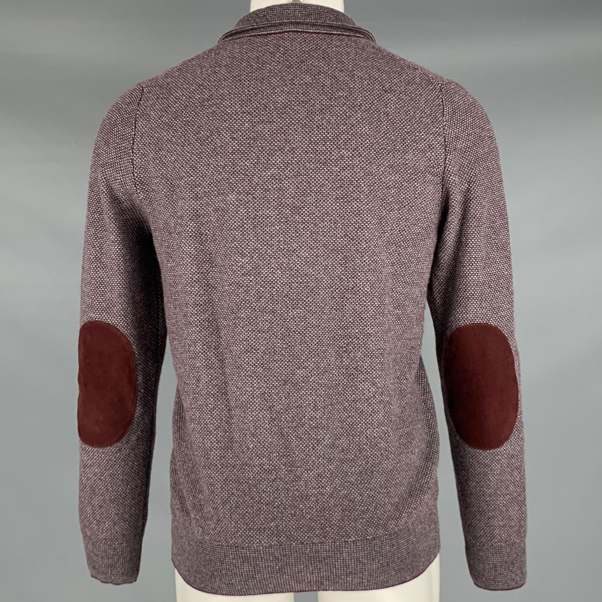 Gray LUCIANO BARBERA Size S Burgundy Grey Knit Cashmere Elbow Patch Half Zip Pullover