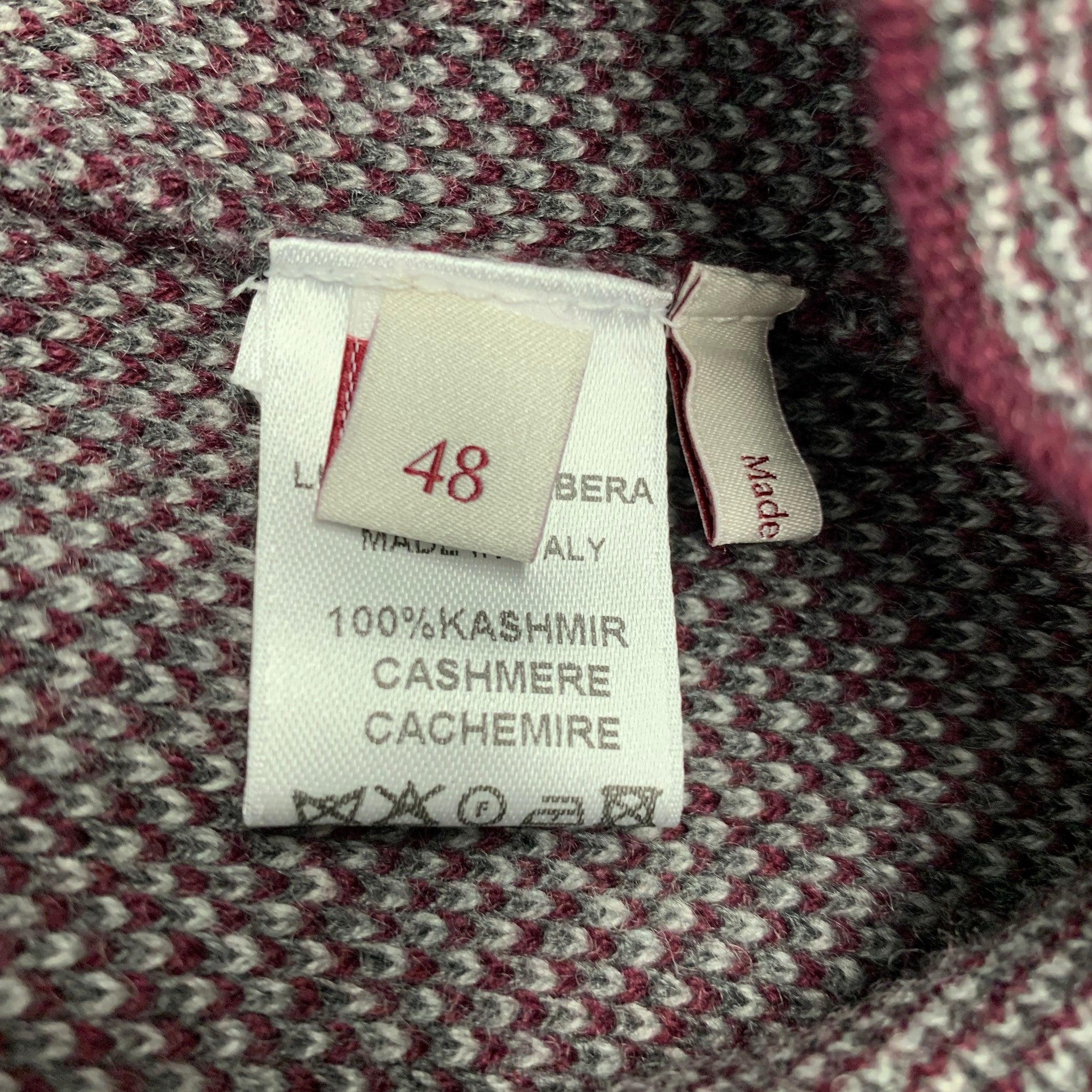 Men's LUCIANO BARBERA Size S Burgundy Grey Knit Cashmere Elbow Patch Half Zip Pullover