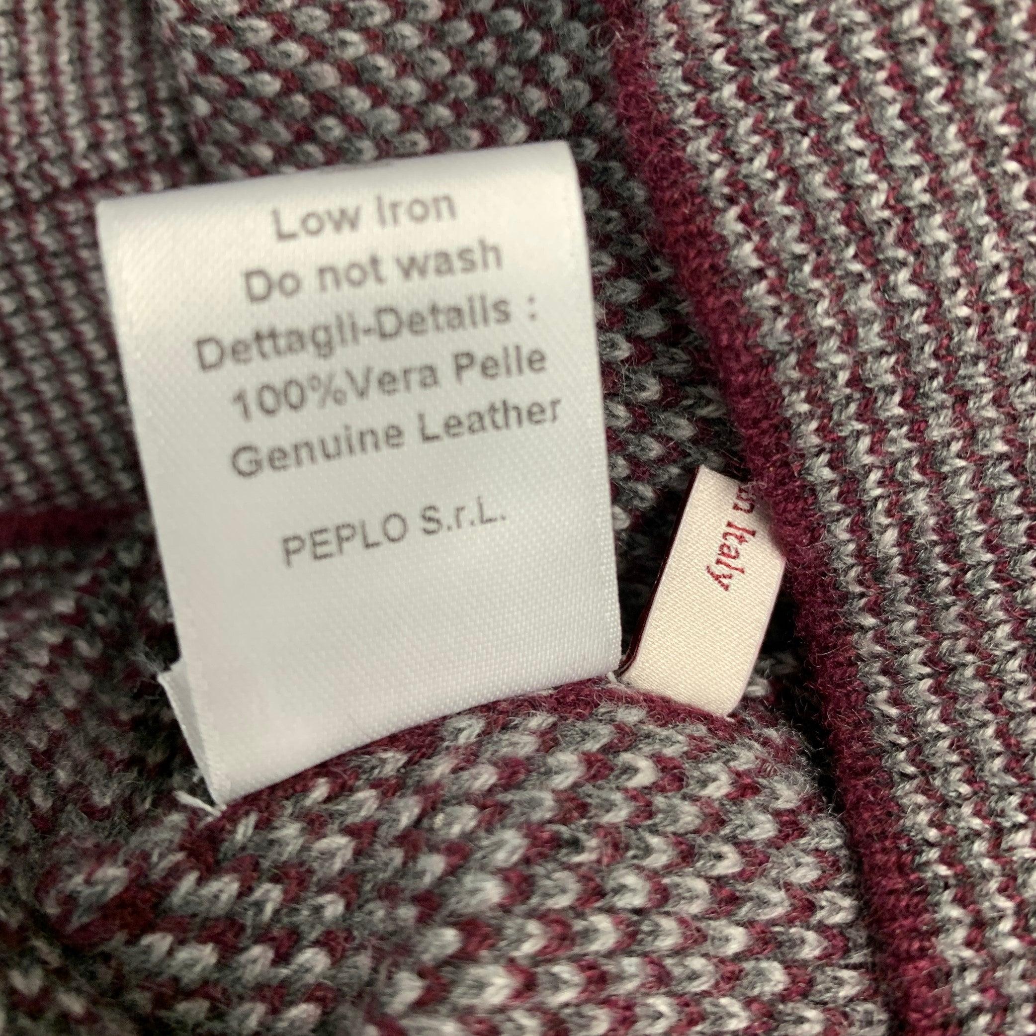 LUCIANO BARBERA Size S Burgundy Grey Knit Cashmere Elbow Patch Half Zip Pullover 1