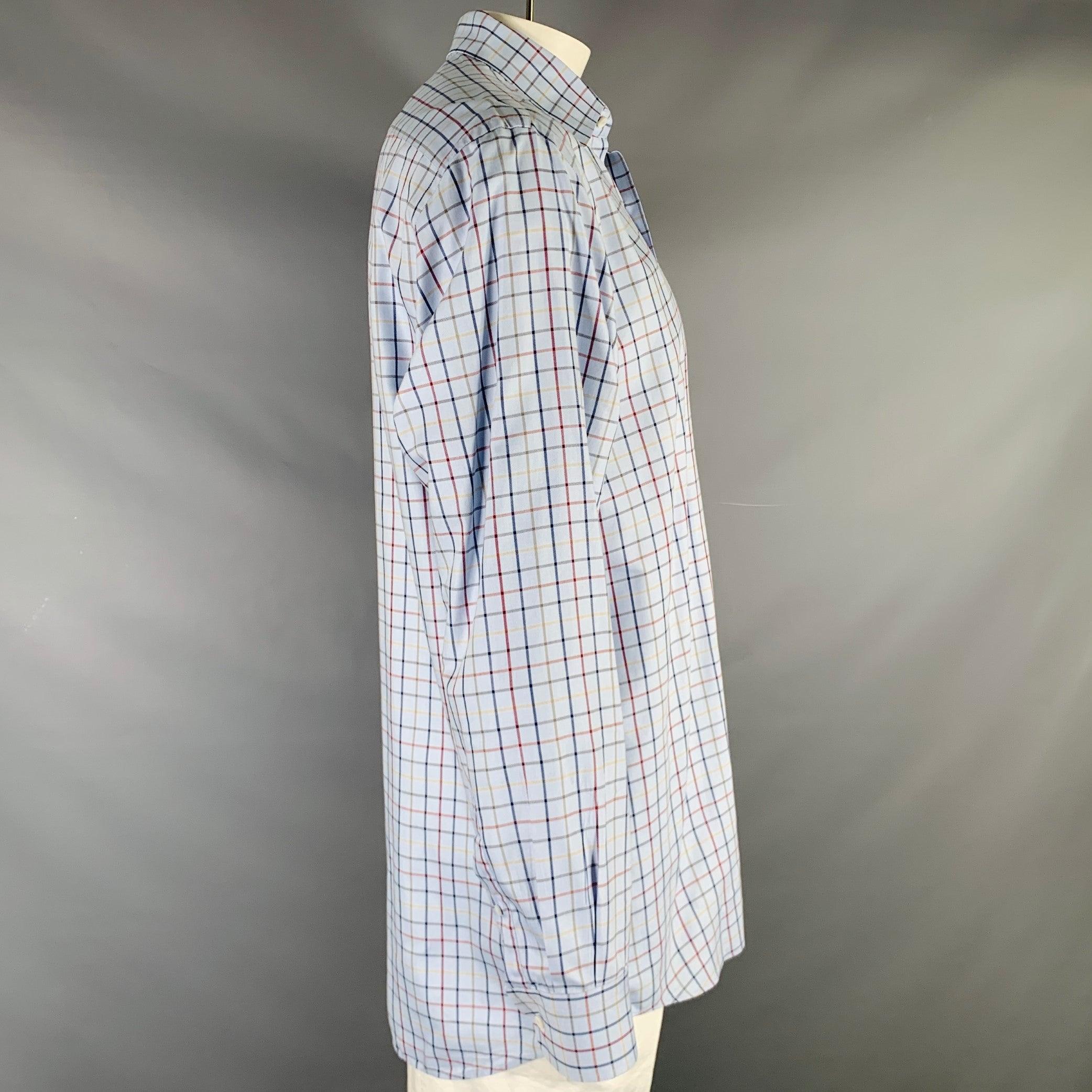 Gray LUCIANO BARBERA Size XL Blue Multi Color Window Pane Cotton Long Sleeve Shirt