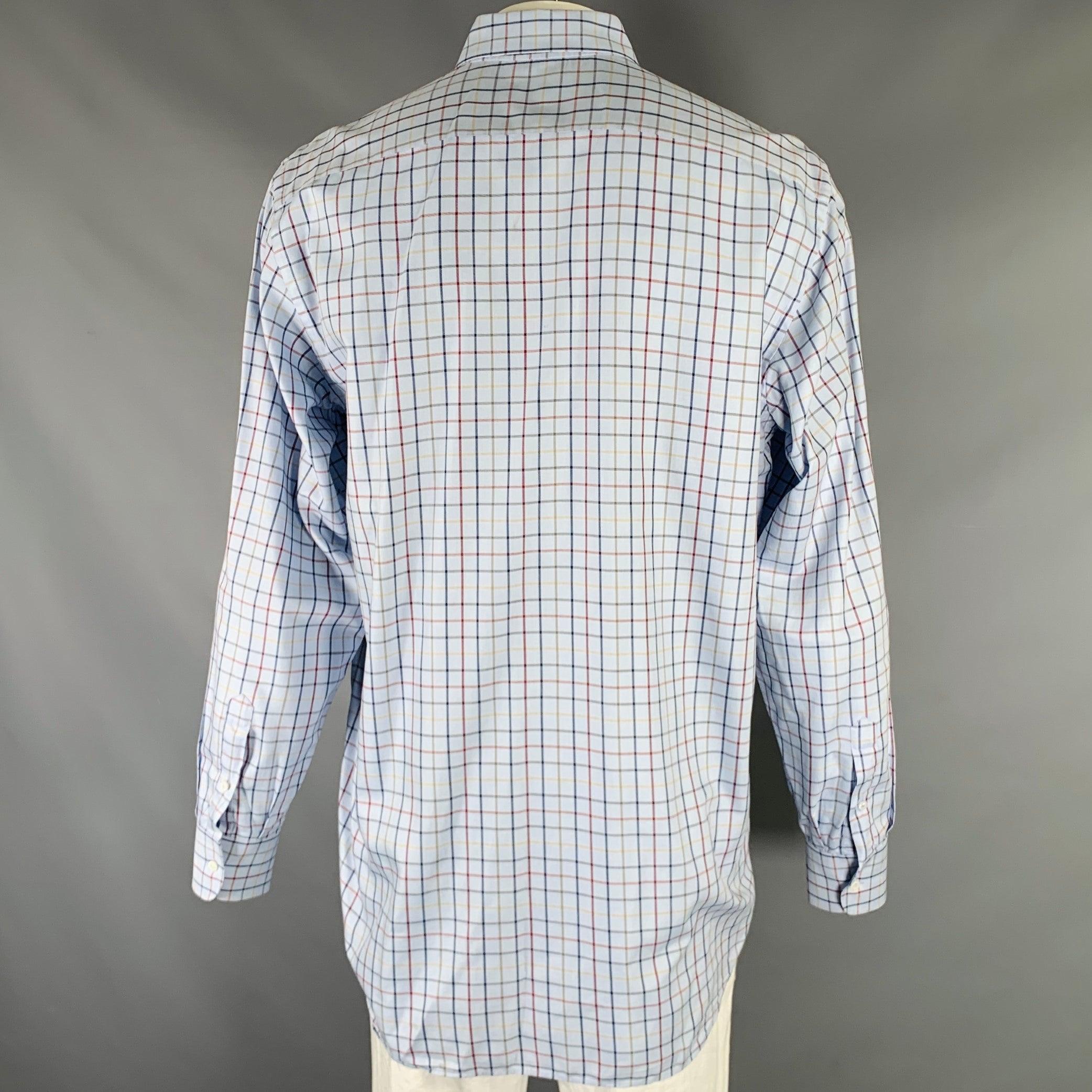 LUCIANO BARBERA Size XL Blue Multi Color Window Pane Cotton Long Sleeve Shirt In Good Condition In San Francisco, CA