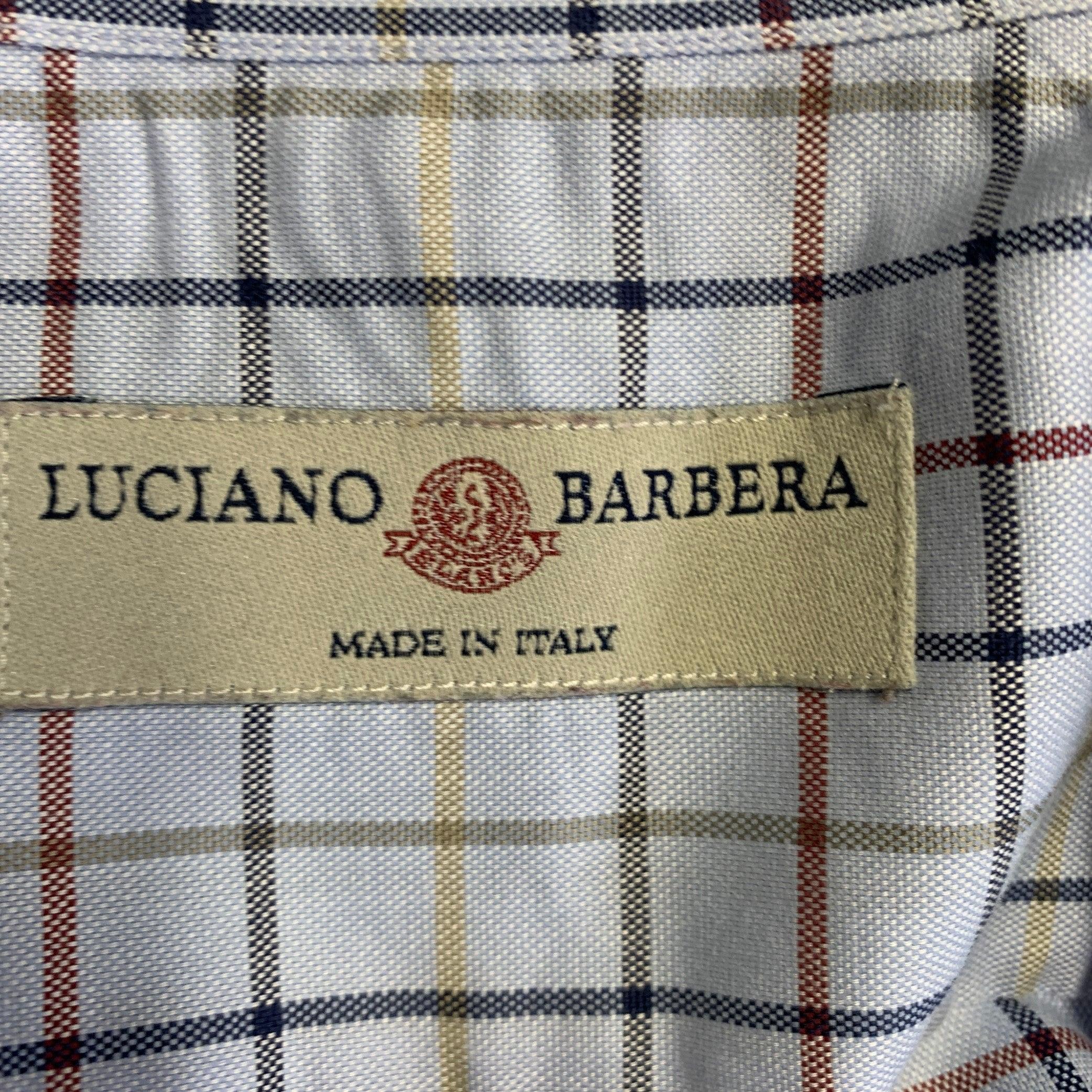 LUCIANO BARBERA Size XL Blue Multi Color Window Pane Cotton Long Sleeve Shirt 1
