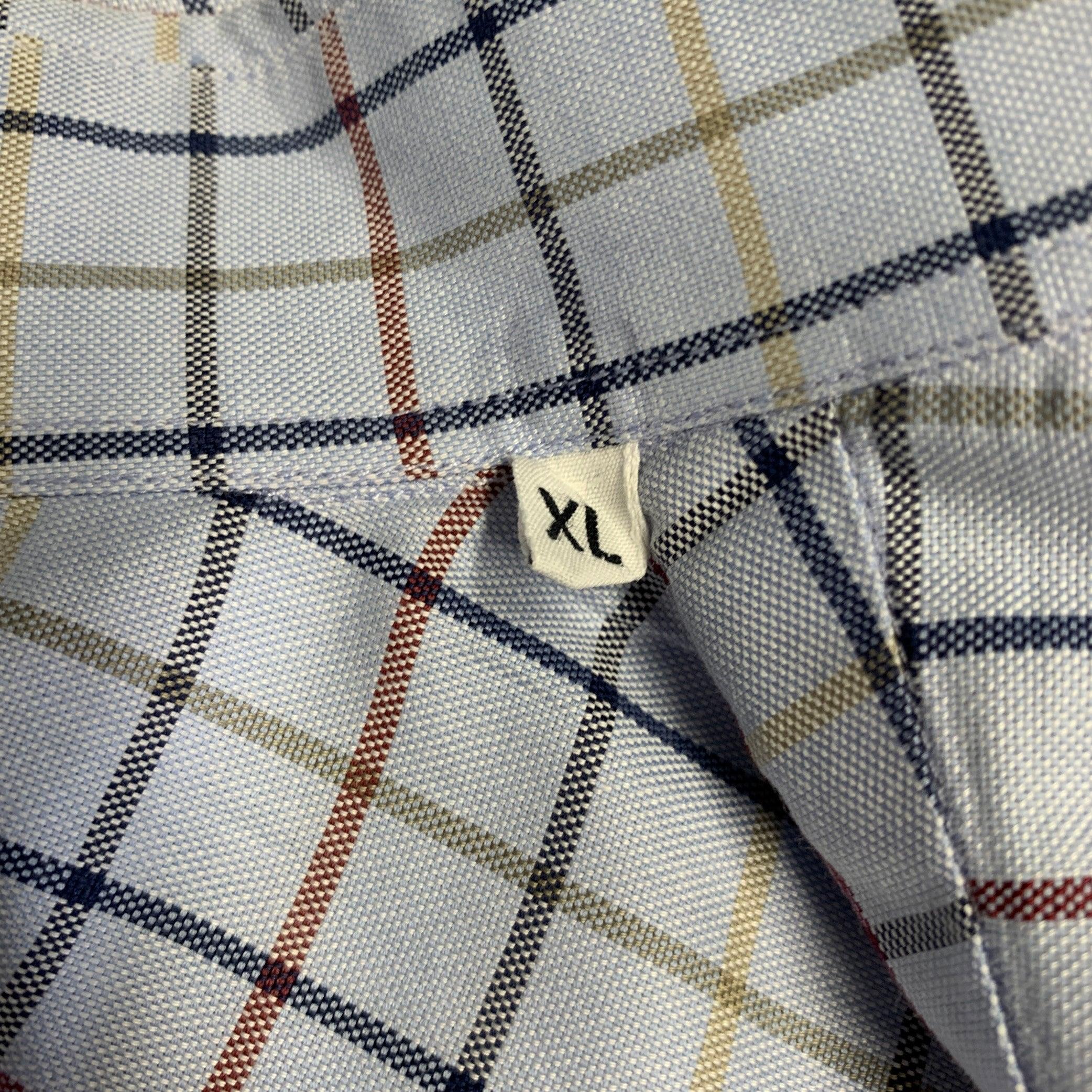 LUCIANO BARBERA Size XL Blue Multi Color Window Pane Cotton Long Sleeve Shirt 2