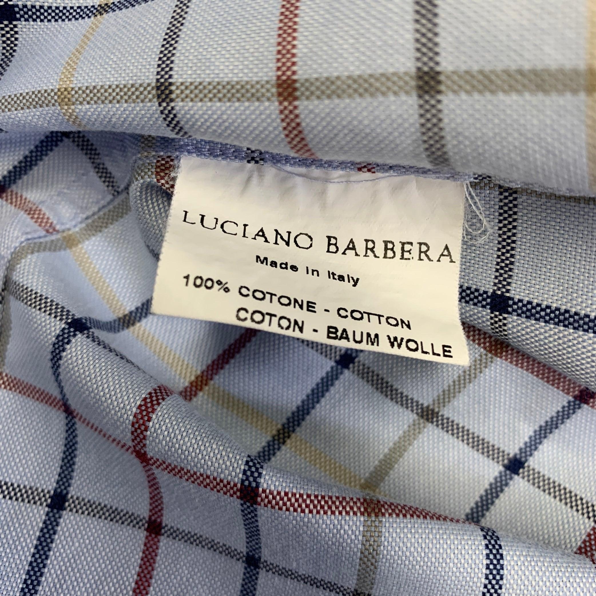LUCIANO BARBERA Size XL Blue Multi Color Window Pane Cotton Long Sleeve Shirt 3