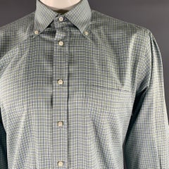 LUCIANO BARBERA Size XXL Blue Green & Yellow Gingham Cotton Long Sleeve Shirt