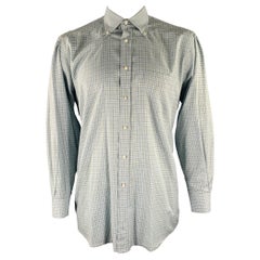 LUCIANO BARBERA Size XXL Blue Green & Yellow Gingham Cotton Long Sleeve Shirt