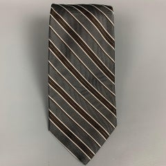 LUCIANO BARBERA Slate & Brown Stripe Silk Tie