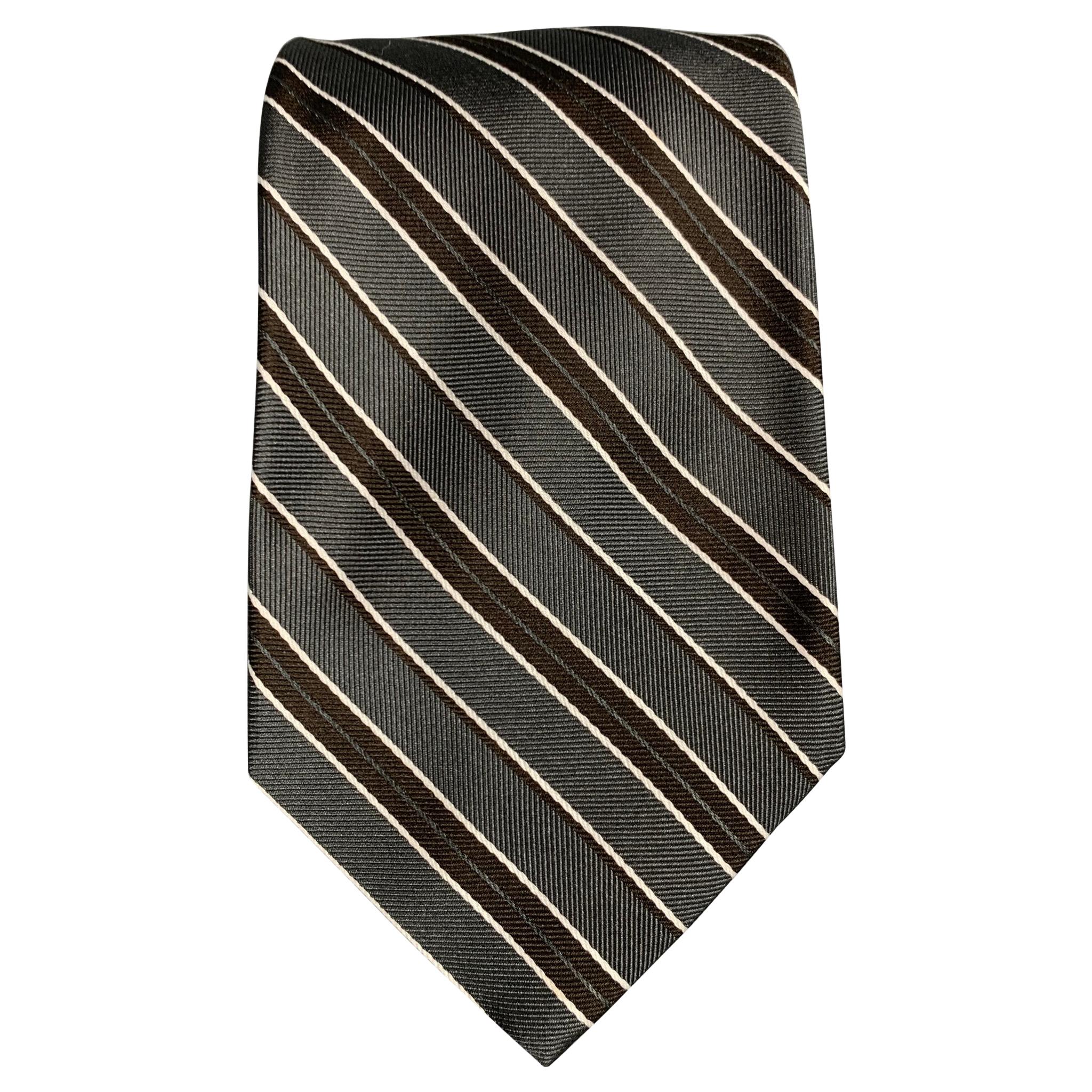 LUCIANO BARBERA Slate & Brown Stripe Silk Tie