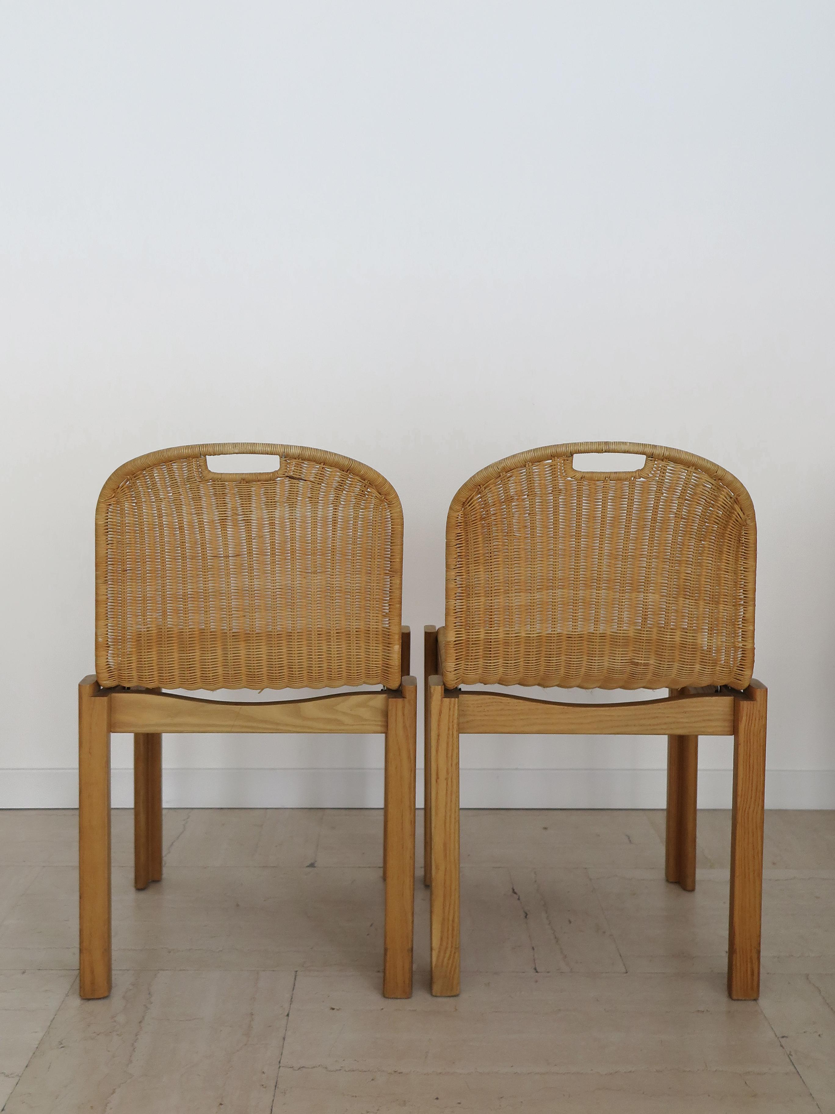 Luciano Bertoncini for Bellato Italian Oak Wicker Dining Chairs 1970 en vente 5