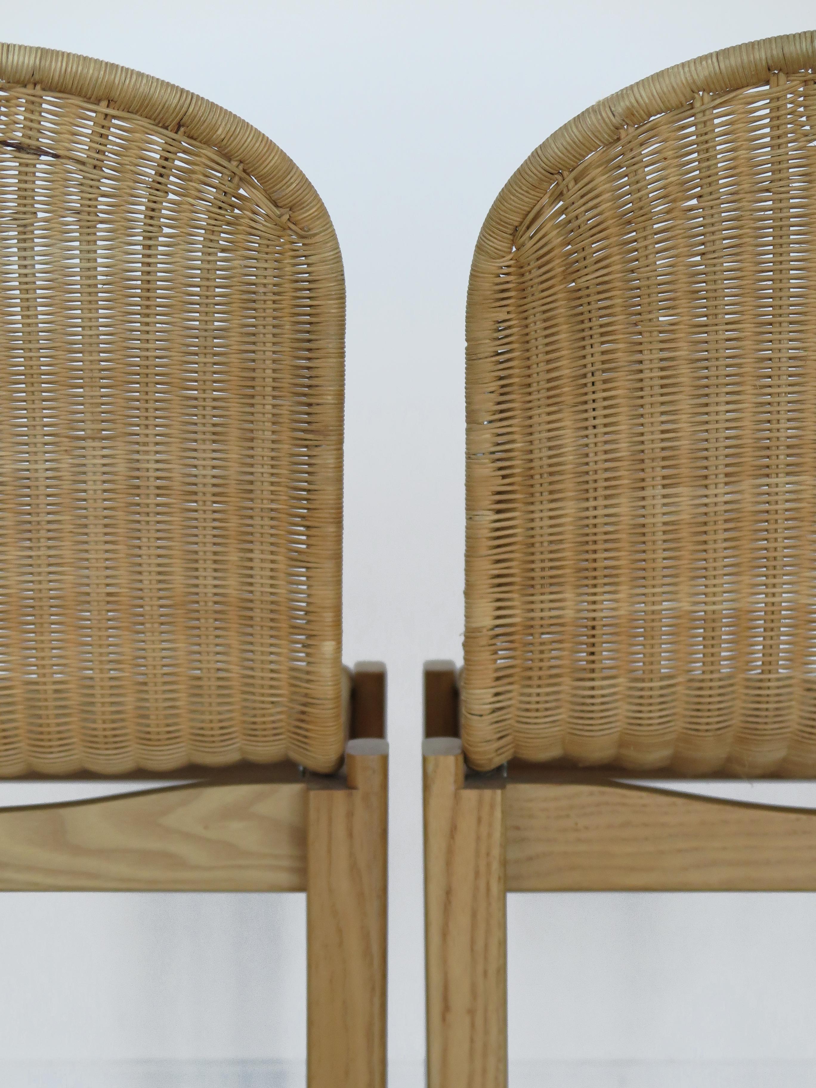 Luciano Bertoncini for Bellato Italian Oak Wicker Dining Chairs 1970 en vente 6