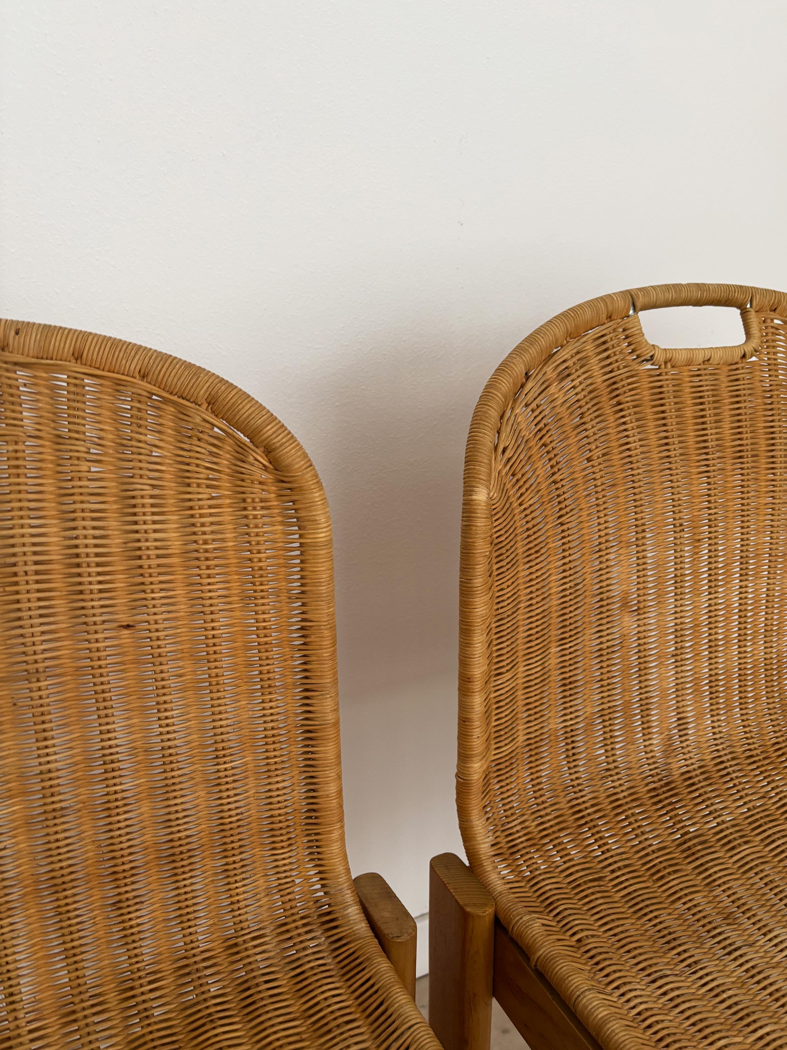 Luciano Bertoncini for Bellato Italian Oak Wicker Dining Chairs 1970 en vente 9