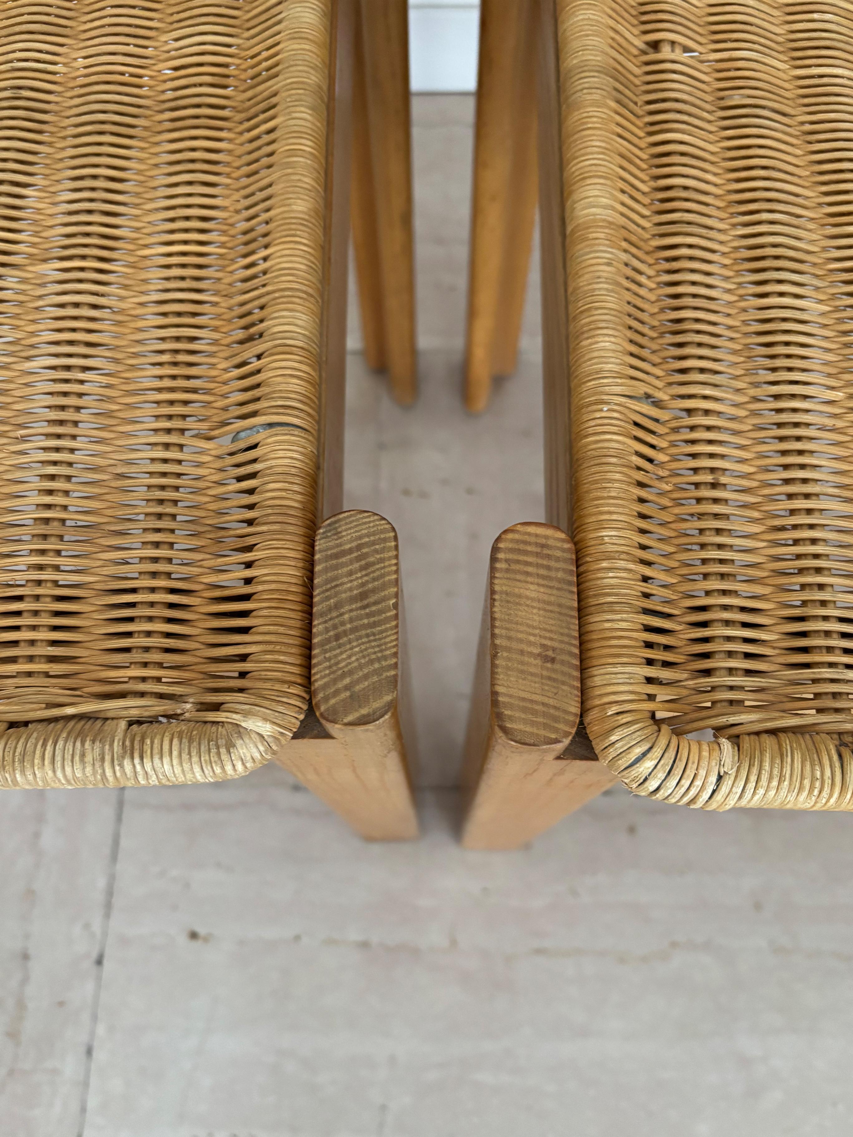 Luciano Bertoncini for Bellato Italian Oak Wicker Dining Chairs 1970 en vente 13