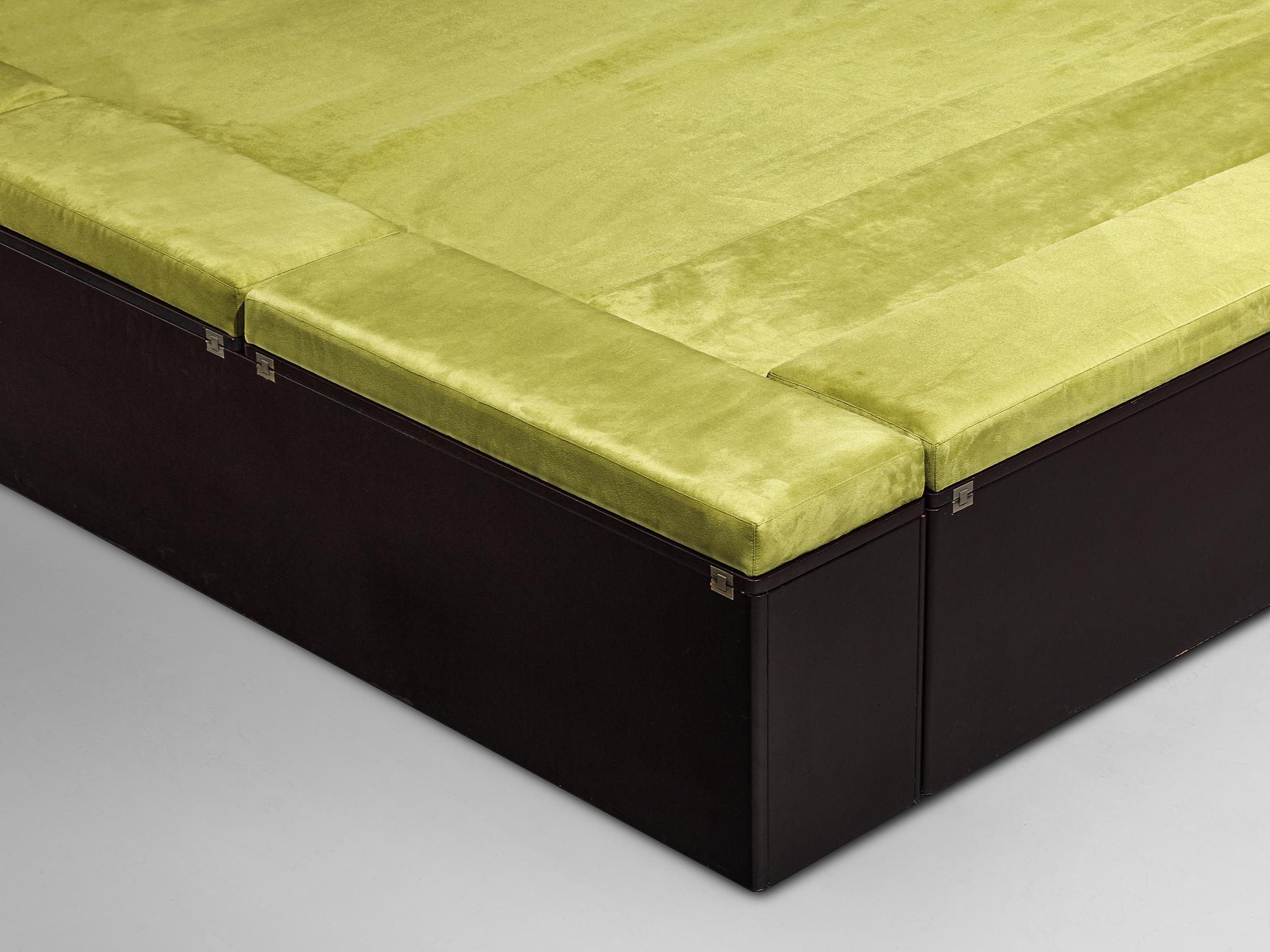 Late 20th Century Luciano Bertoncini for Cjfra 'Zattera' Bed in Alcantara and Lacquered Wood  For Sale