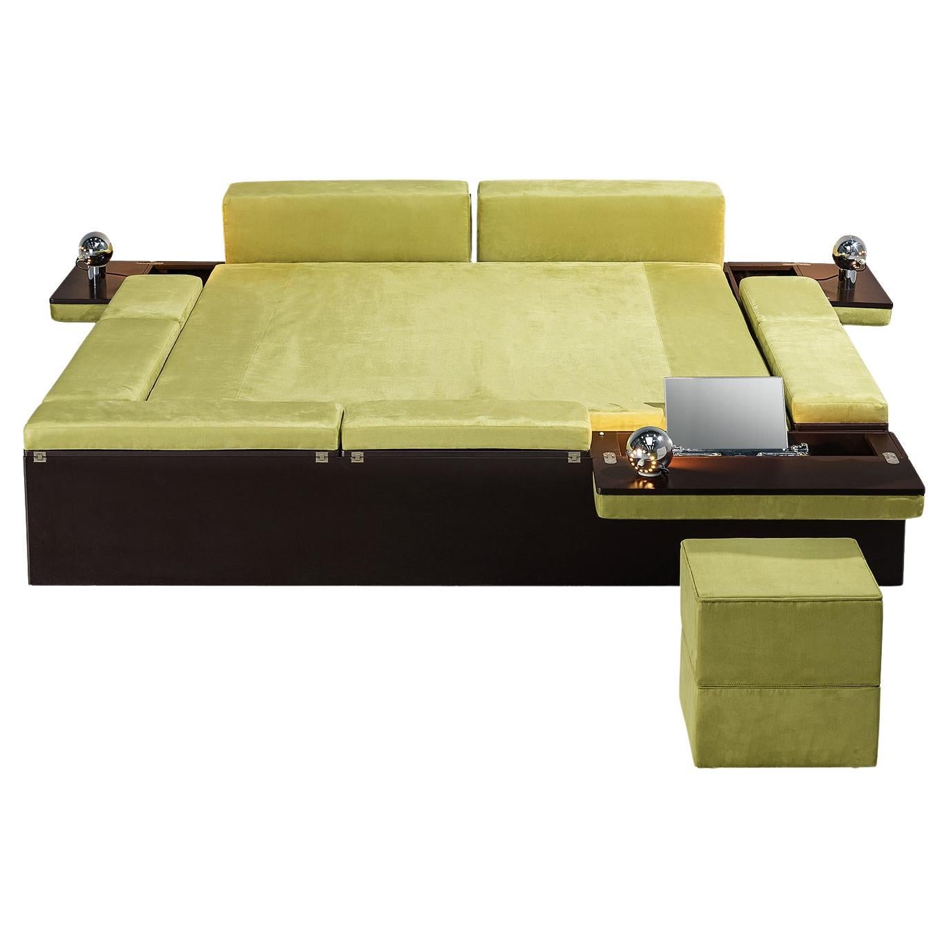 Luciano Bertoncini for Cjfra 'Zattera' Bed in Alcantara and Lacquered Wood  For Sale