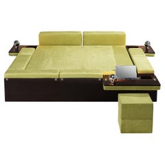 Retro Luciano Bertoncini for Cjfra 'Zattera' Bed in Alcantara and Lacquered Wood 