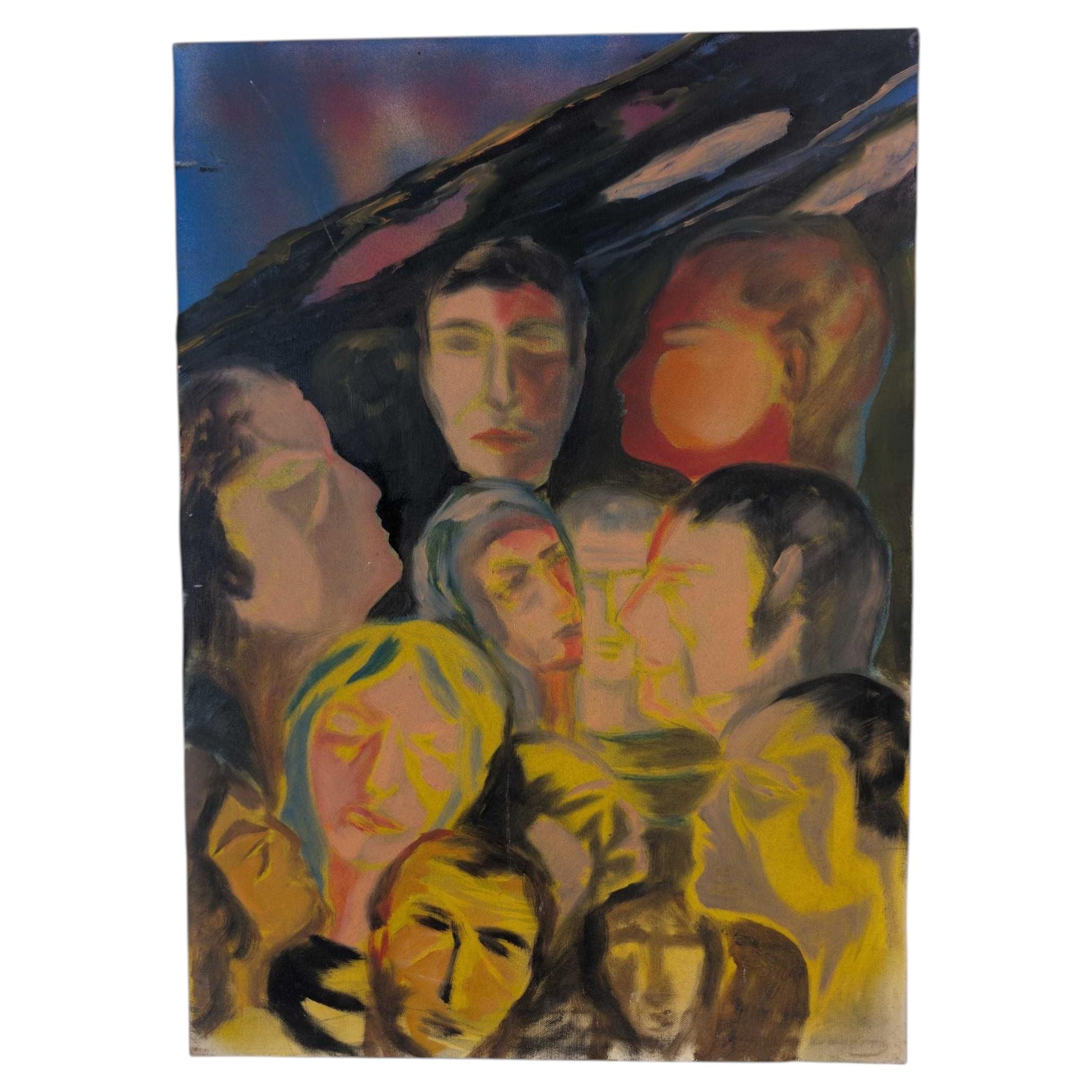 Luciano De Vita 1975 Expressionist Oil on Canvas with Figures, Signed