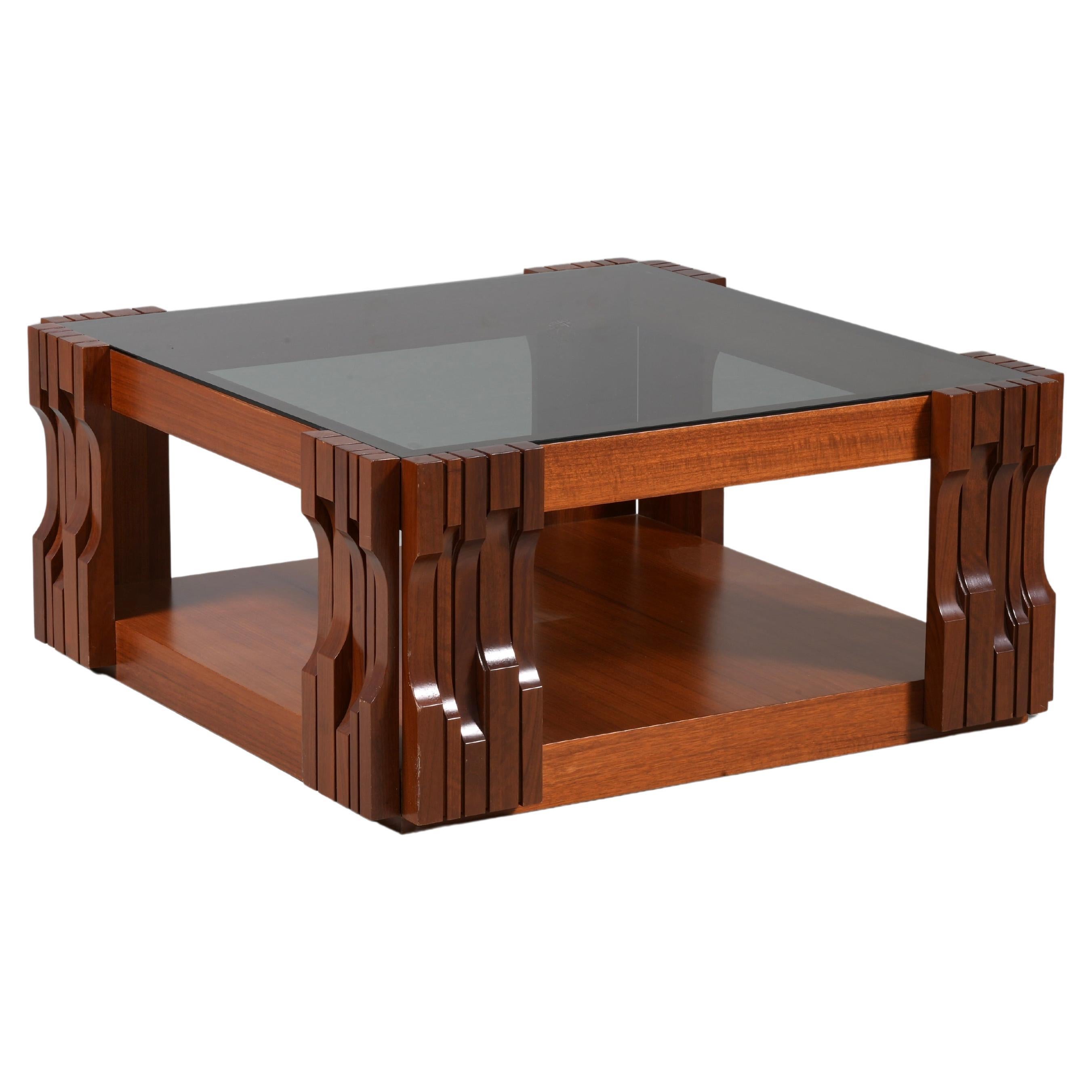 Luciano Frigerio „Norman“ Klavier-Couchtisch aus Nussbaum und Glas, Italien, 1968 im Angebot
