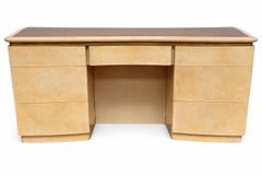 Luciano Frigerio 1970s Parchment, Brass and Mirrored Glass Executive Desk