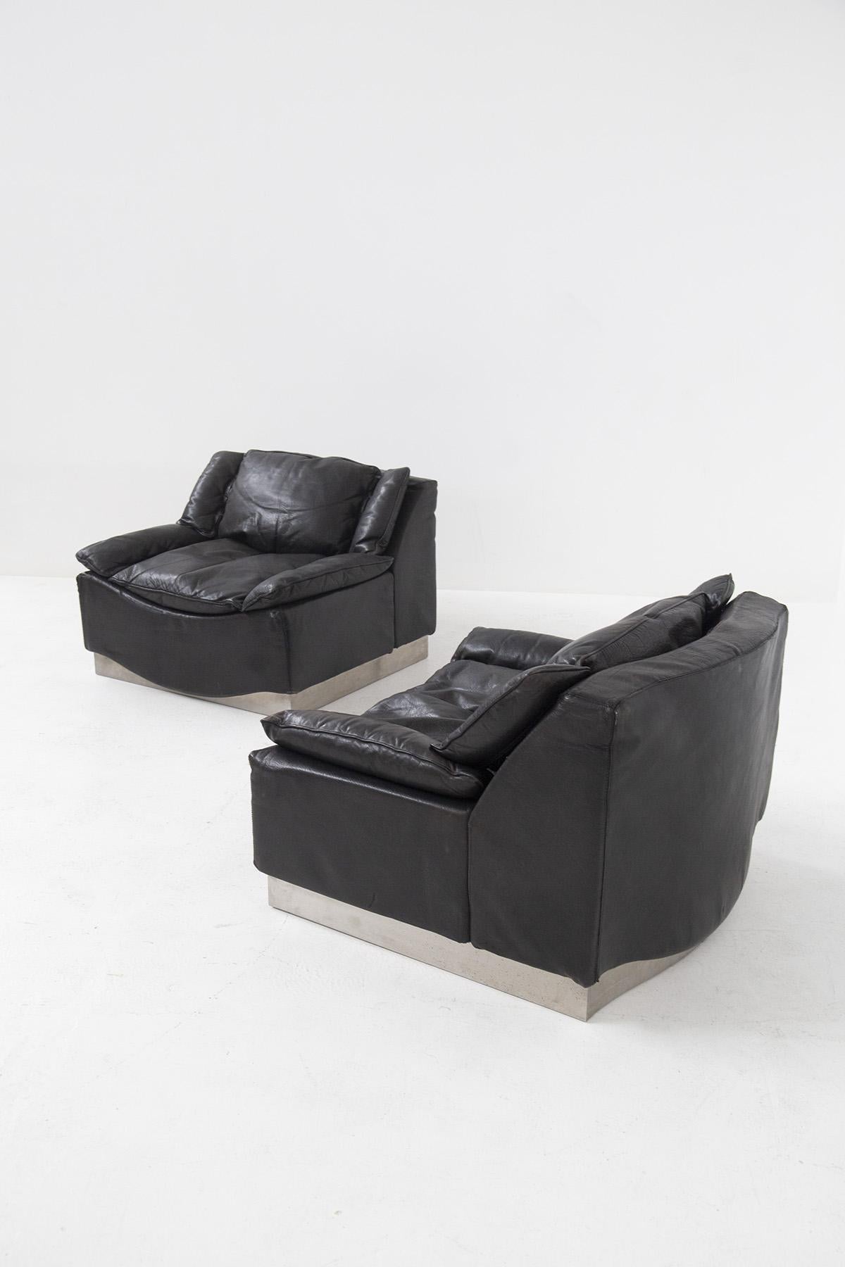 Luciano Frigerio Armchairs in Leather and Steel For Sale 2