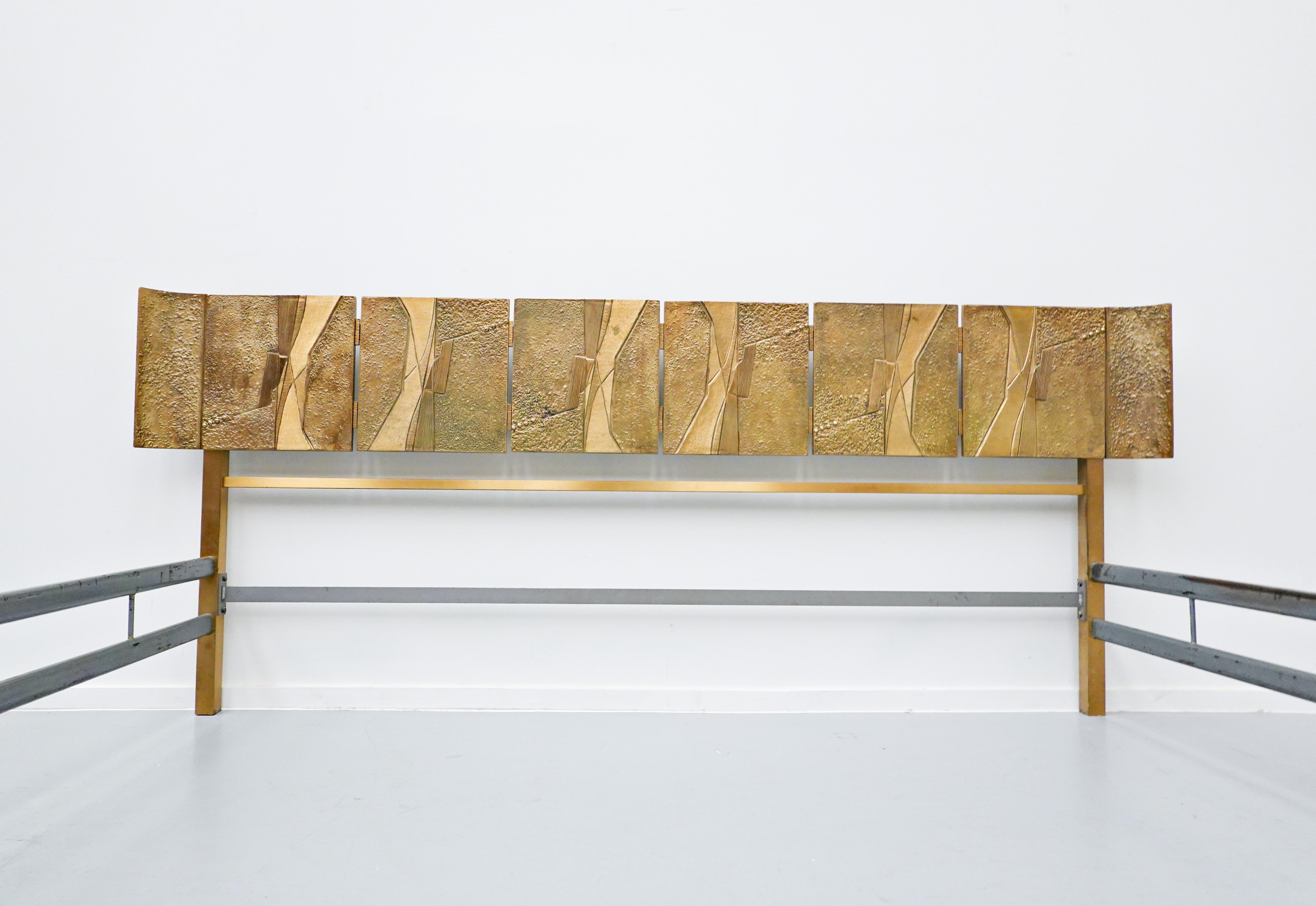 Italian Luciano Frigerio Bed with Cast Bronze Panels, Italy, 1960s