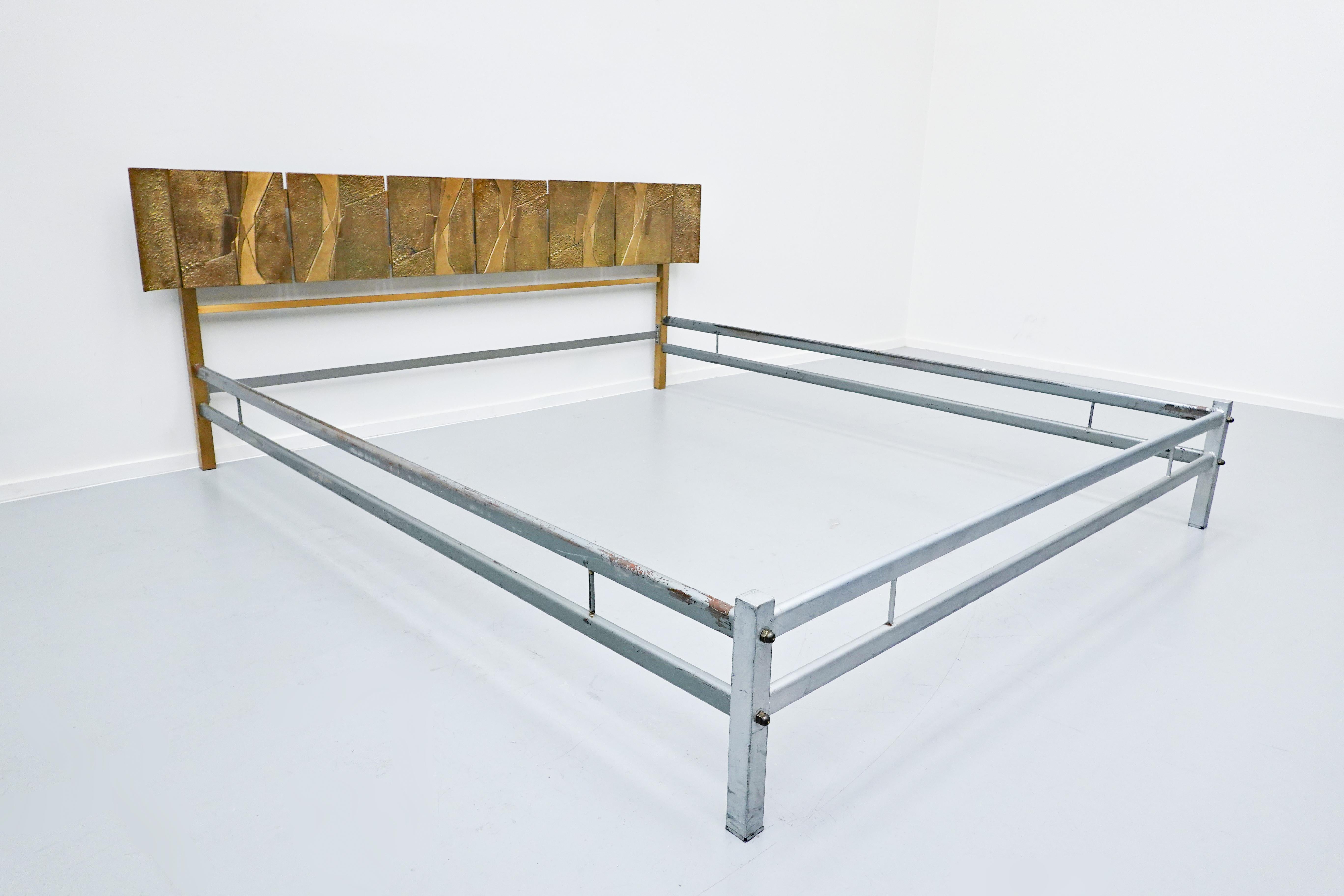 Mid-20th Century Luciano Frigerio Bed with Cast Bronze Panels, Italy, 1960s