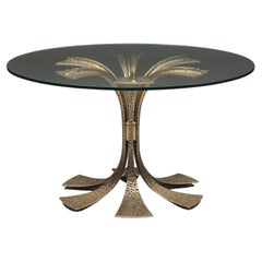 Luciano Frigerio Brass Cast Round Dining Table, Hollywood Regency, Glass, 1980's