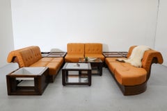 Luciano Frigerio 'Can Can' Sectional Sofa in Cognac Leather and Wood, 1970s