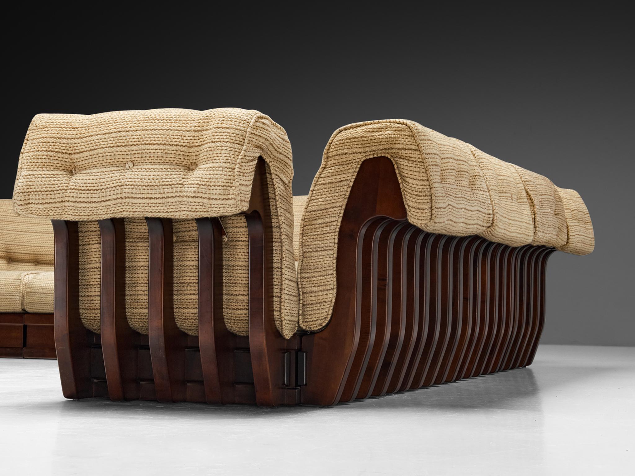 Mid-Century Modern Luciano Frigerio 'Can Can' Sectional Sofa with Side Tables in Dark Wood For Sale