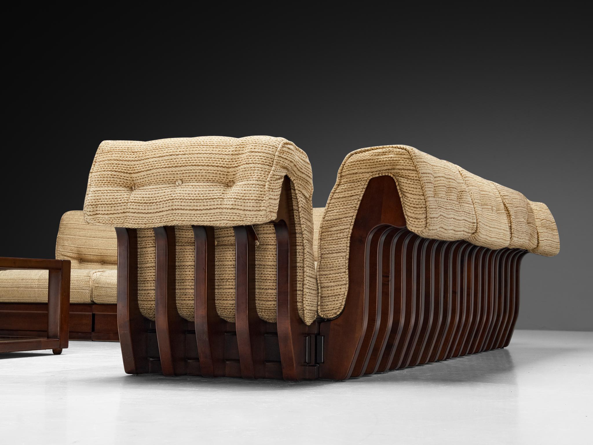 Mid-Century Modern Canapé sectionnel Can de Luciano Frigerio avec tables d'appoint en bois foncé en vente