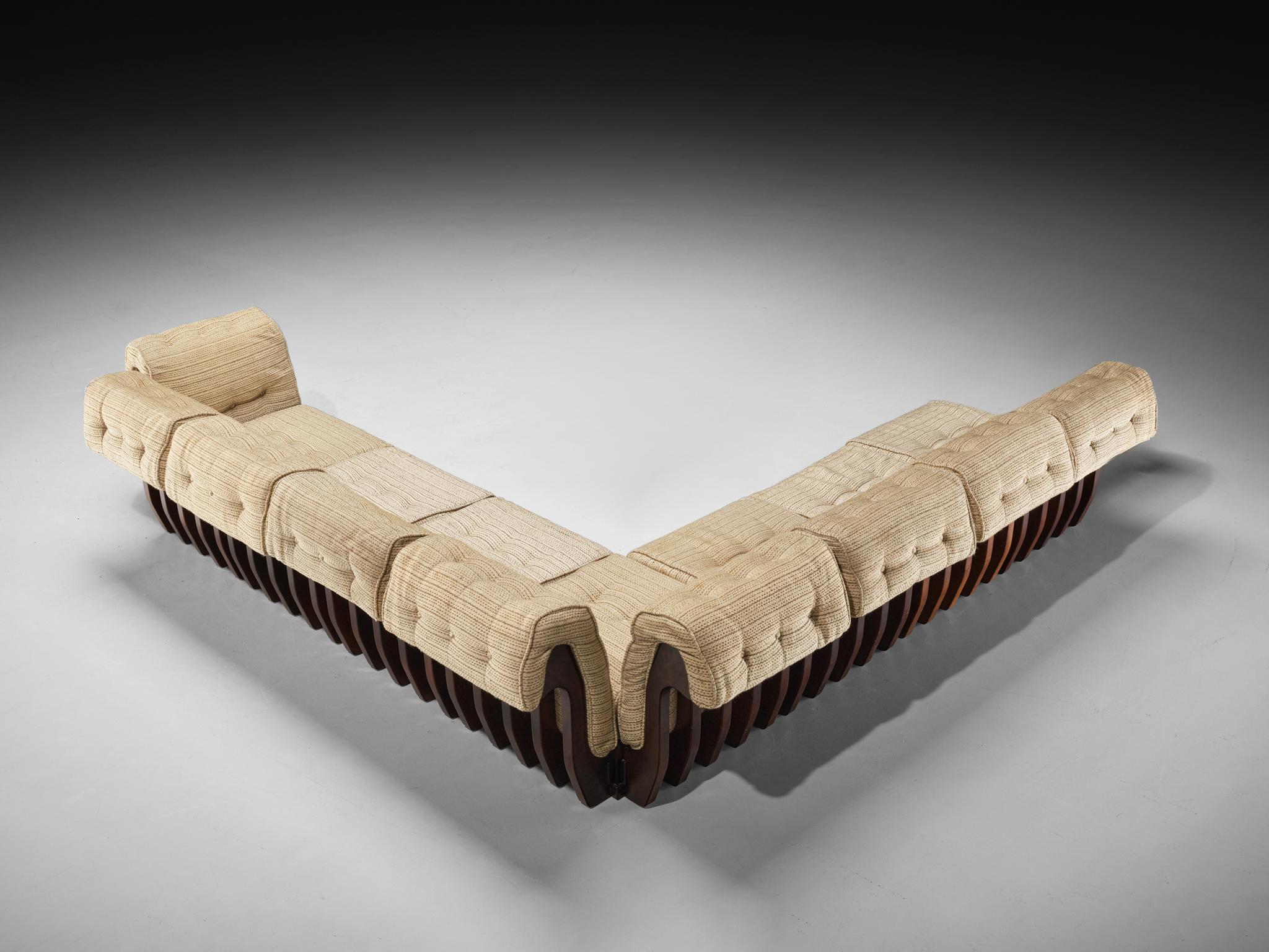 Italian Luciano Frigerio 'Can Can' Sectional Sofa with Side Tables in Dark Wood For Sale