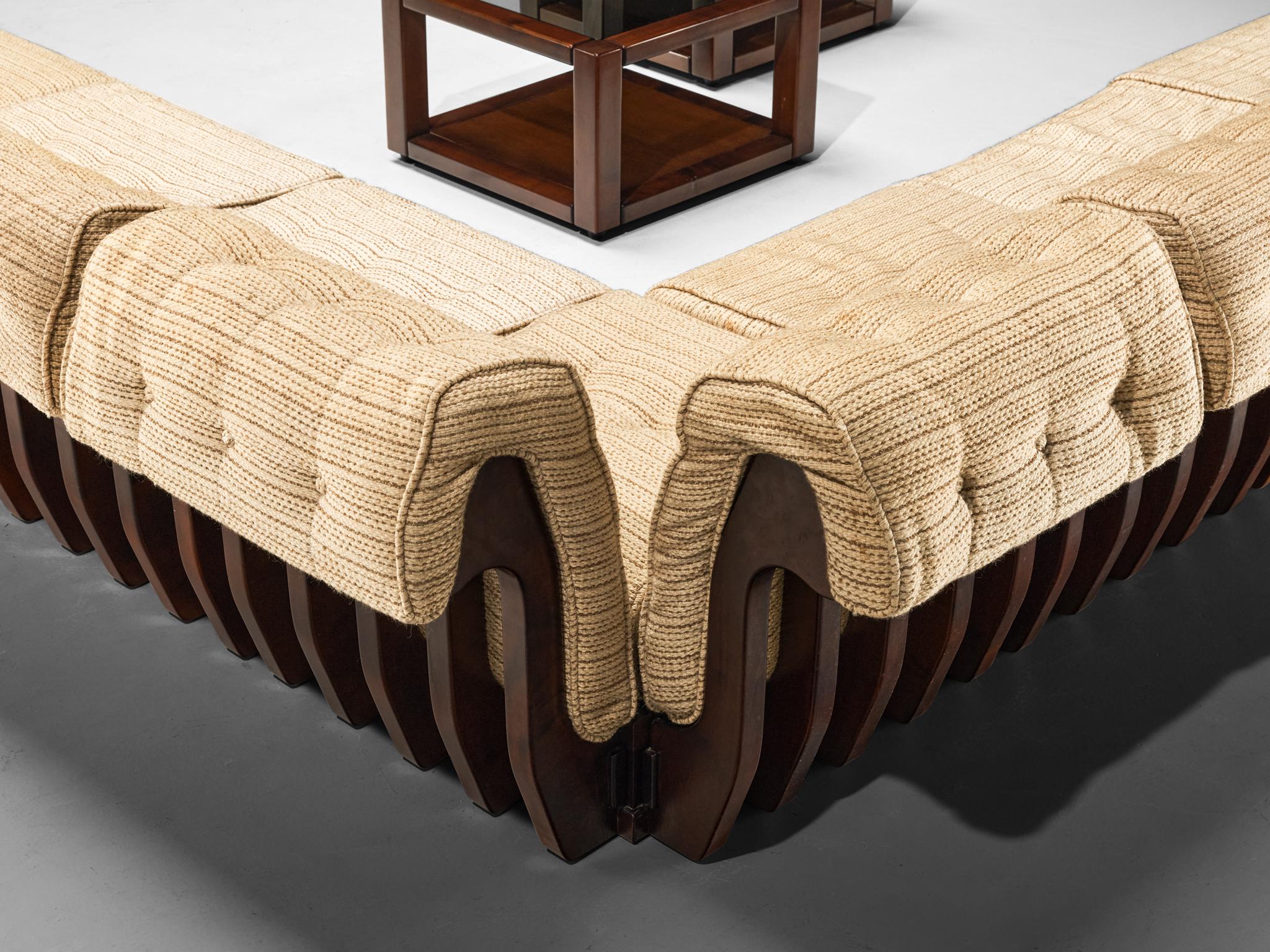 Milieu du XXe siècle Canapé sectionnel Can de Luciano Frigerio avec tables d'appoint en bois foncé en vente