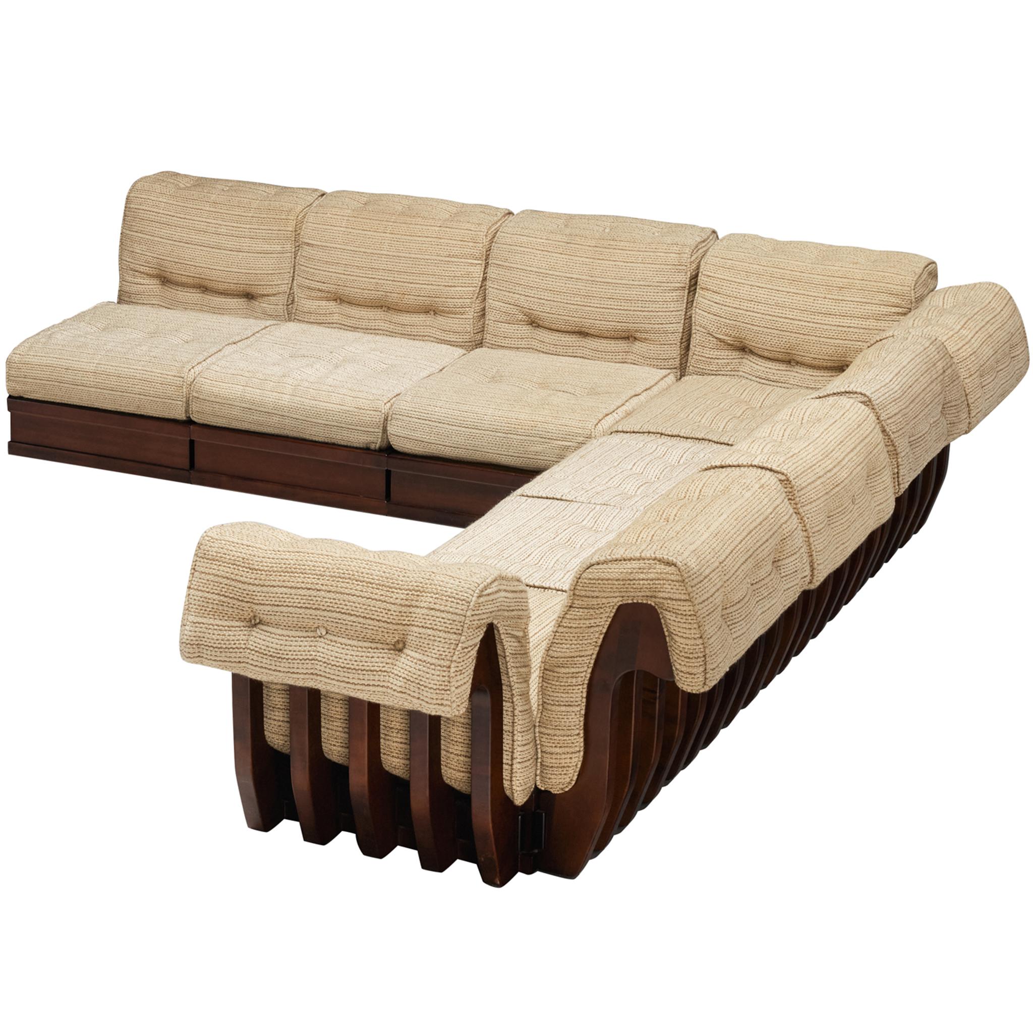 Luciano Frigerio 'Can Can' Sectional Sofa with Side Tables in Dark Wood For Sale